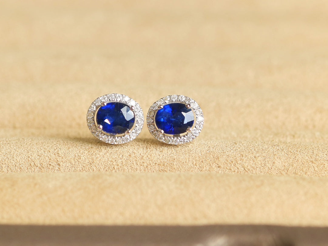 18K Gold Sapphire  Diamond Earrings