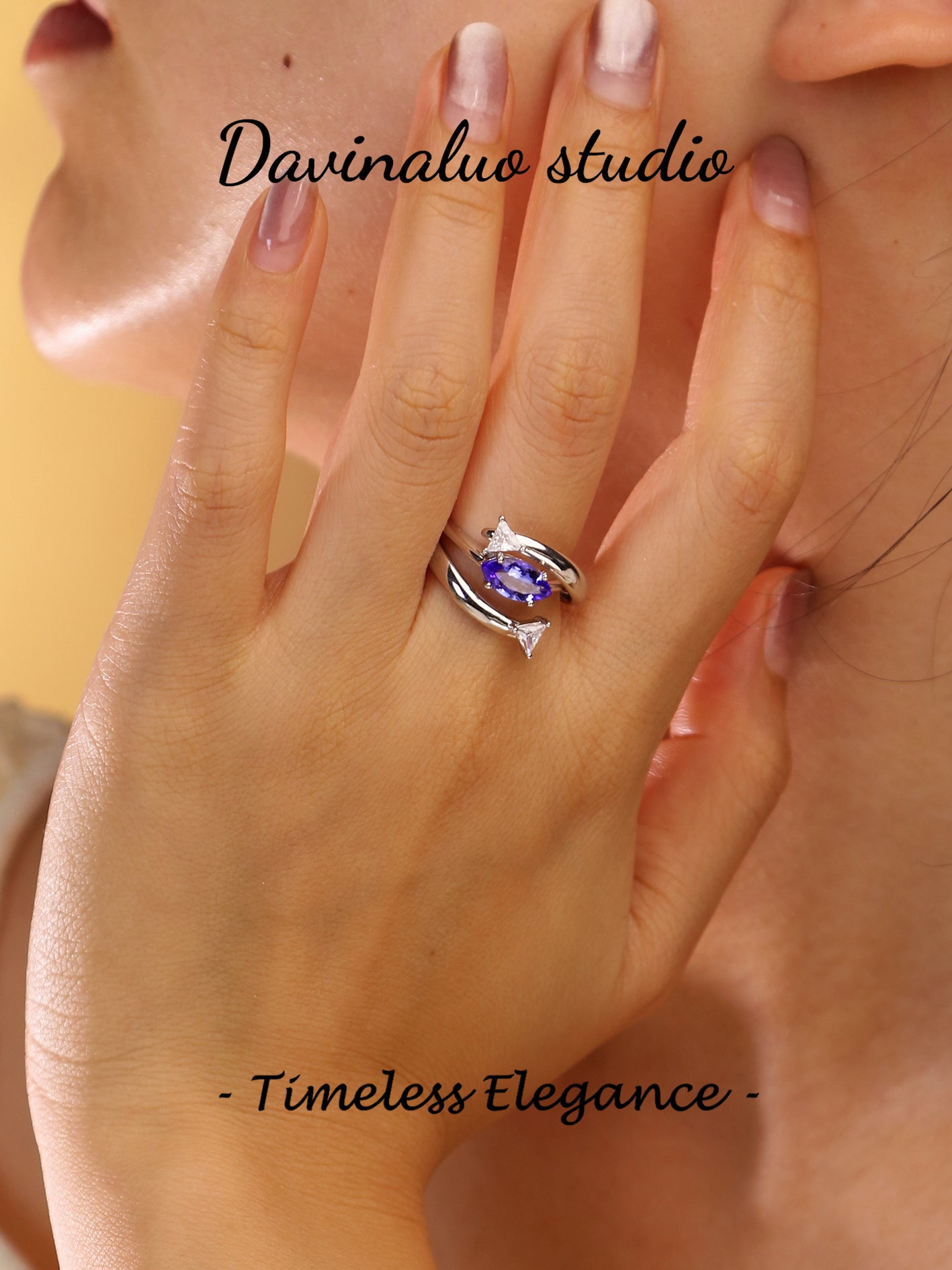 S925 Silver Natural Two-Wear Simple Marquise Tanzanite and Moissanite Ring TSR031