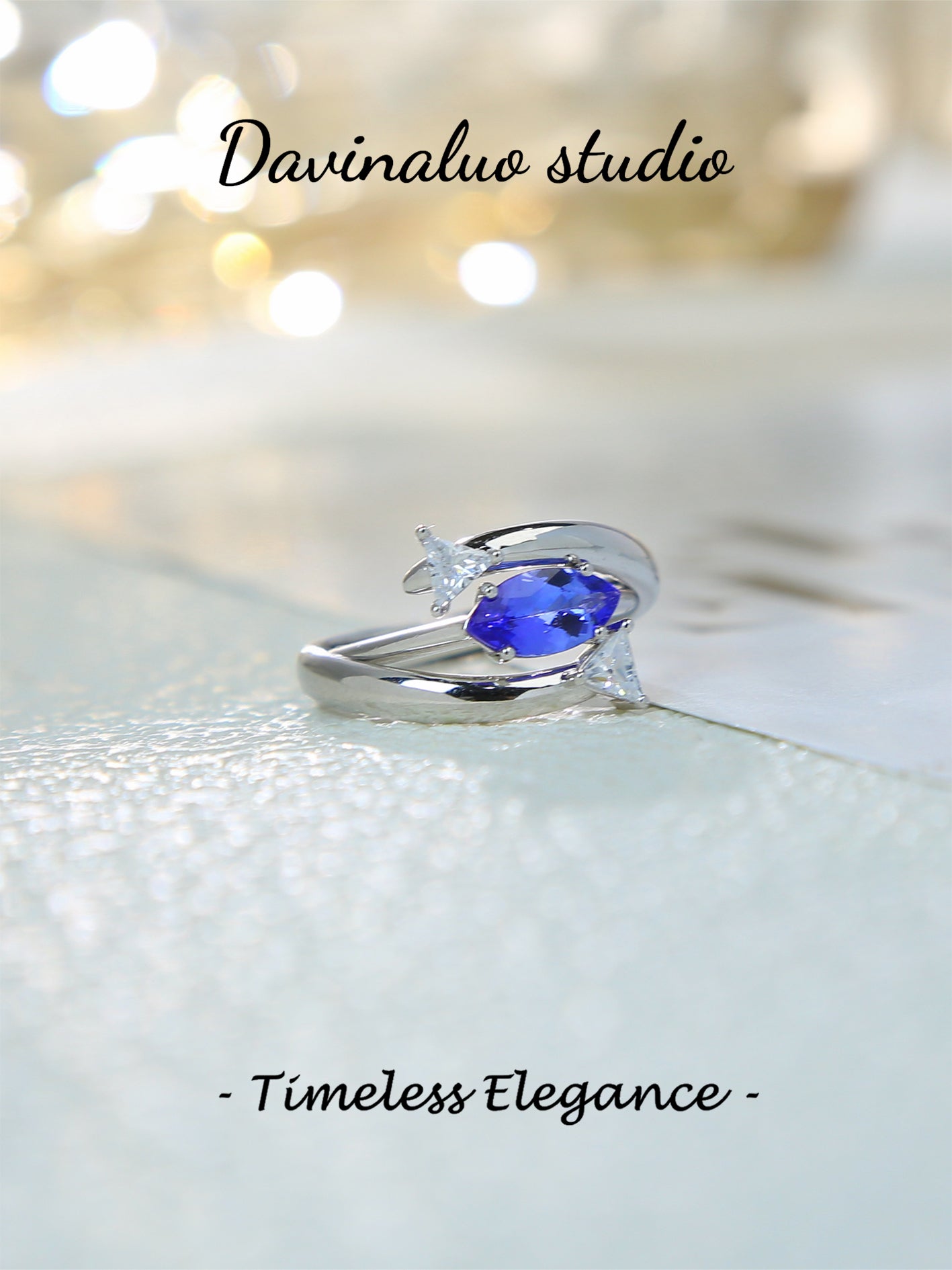 S925 Silver Natural Two-Wear Simple Marquise Tanzanite and Moissanite Ring TSR031