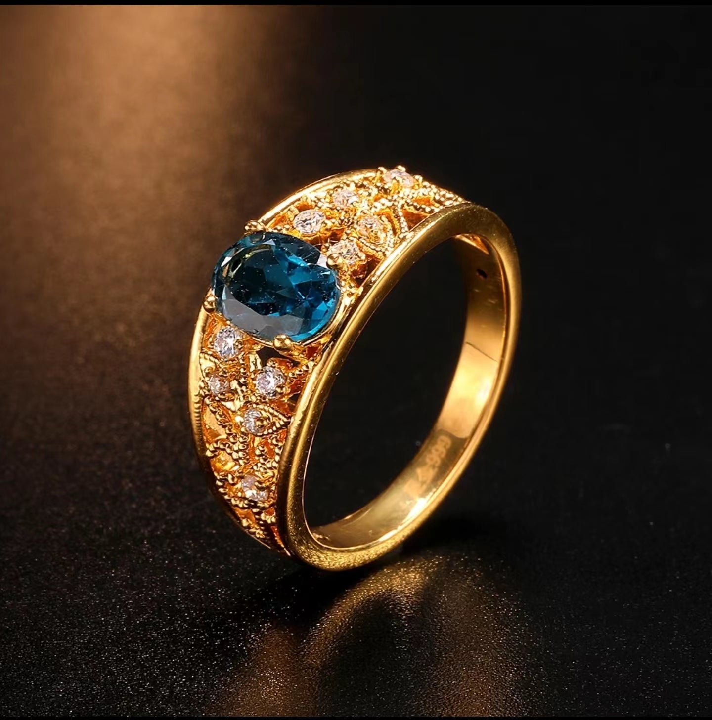 24K Gold Natural Topaz Ring GR006