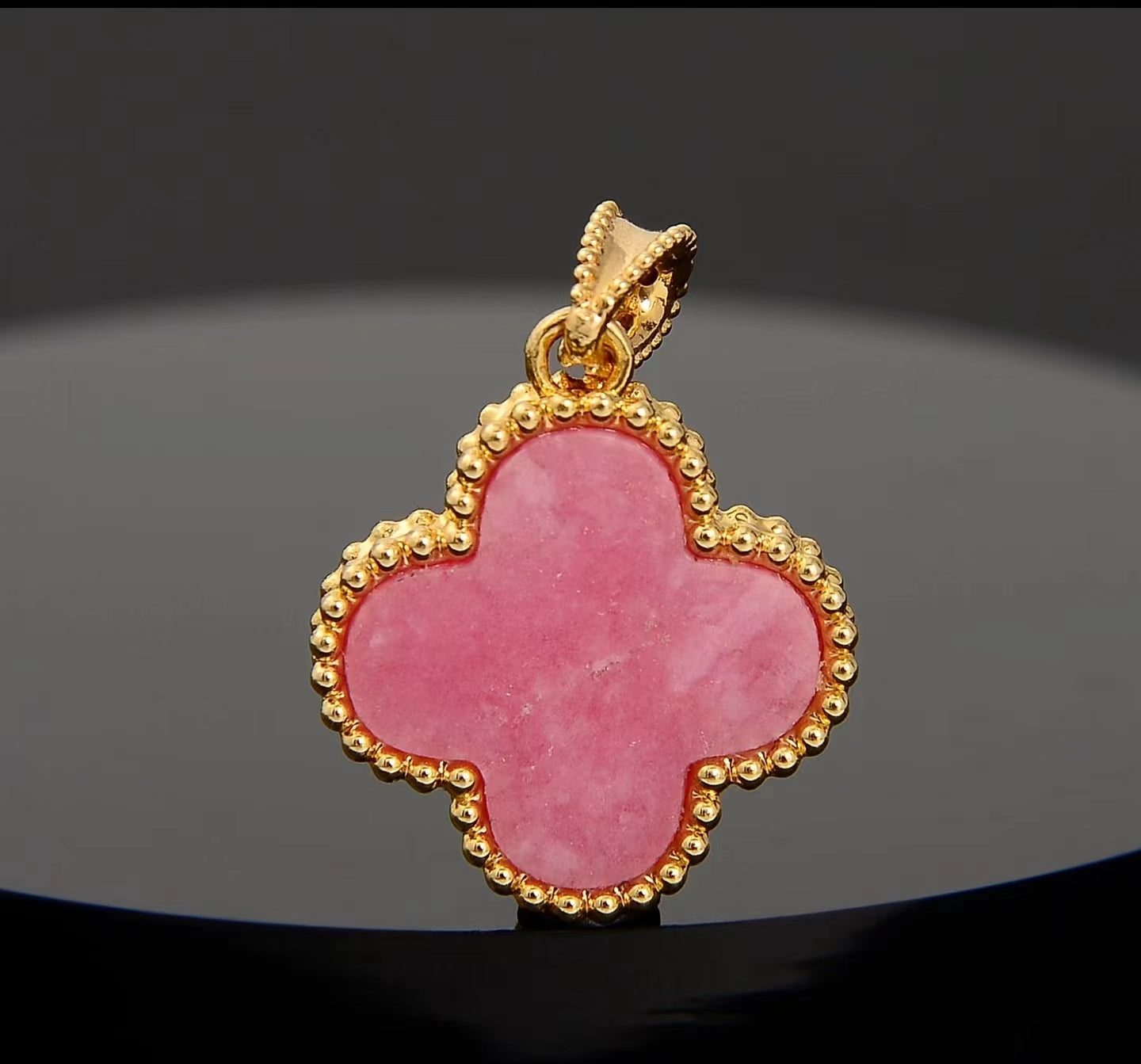 18K Gold Natural Rhodonite Clover Pendant GP001