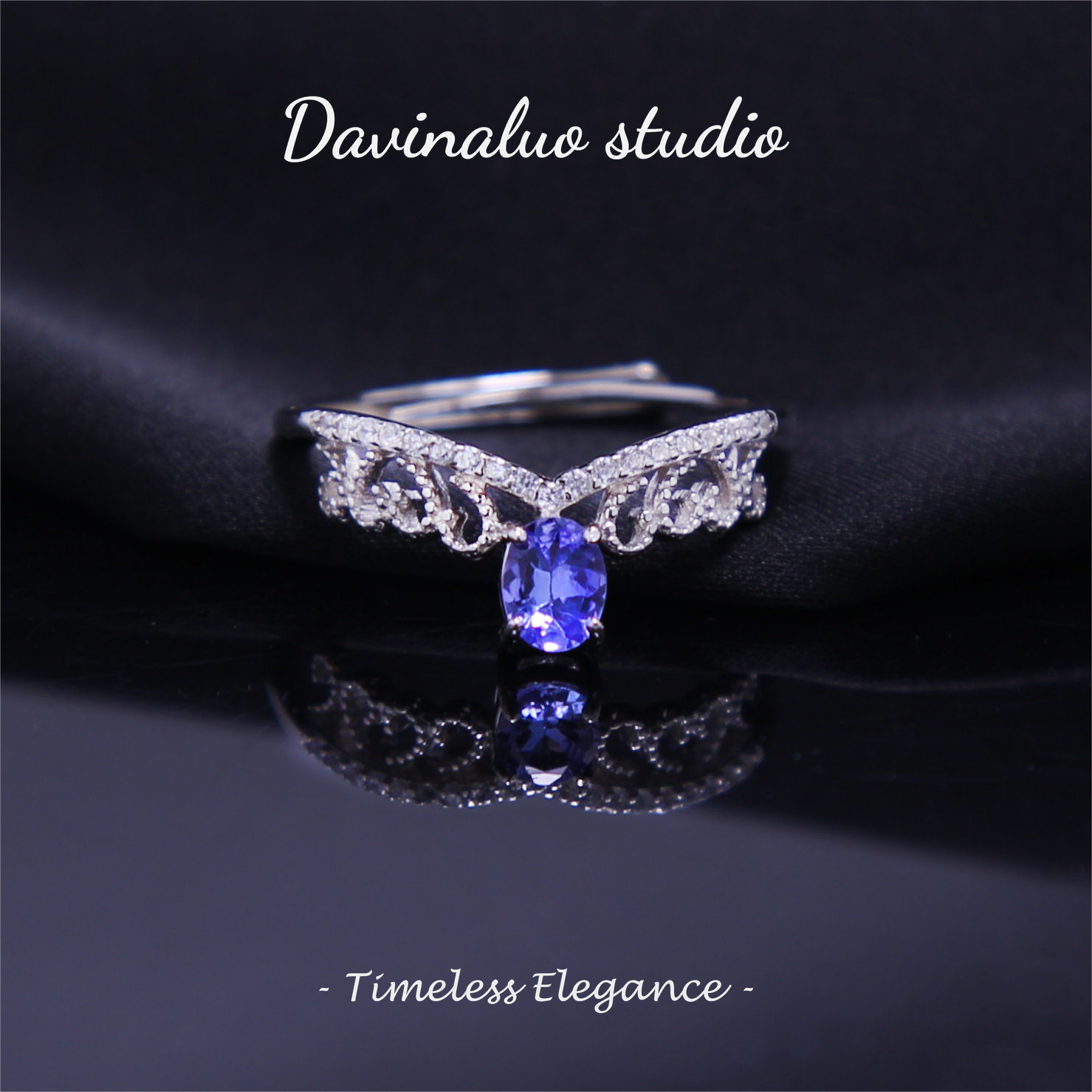 Bague couronne en argent S925, Tanzanite naturelle, TSR013