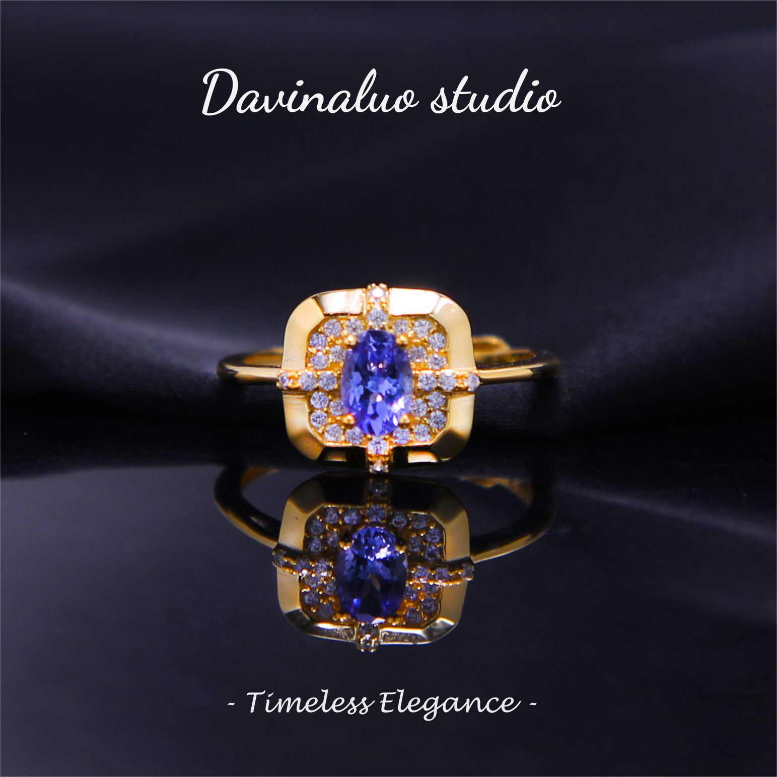 Bague en argent S925, Tanzanite naturelle, Cube de sucre, croix en diamant, TSR008