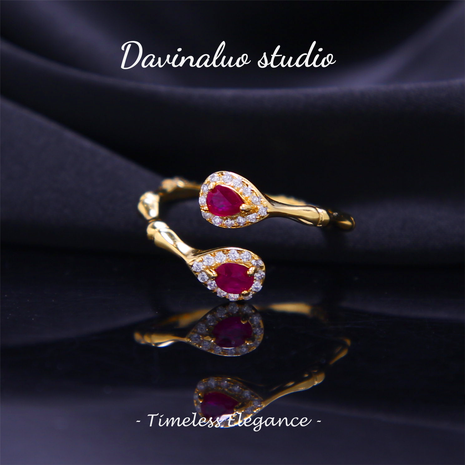 S925 Silver Natural Ruby Double-Ended Drop Ring HBSR007