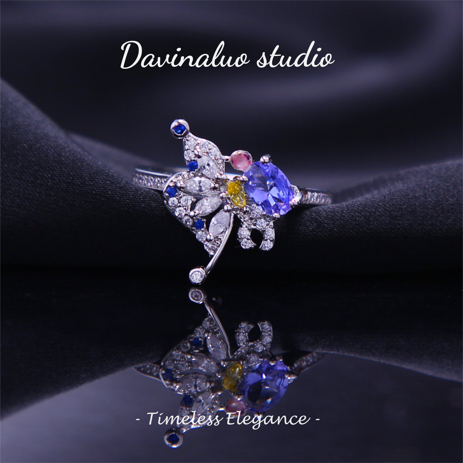 Bague papillon bleue en argent S925, Tanzanite naturelle, TSR018