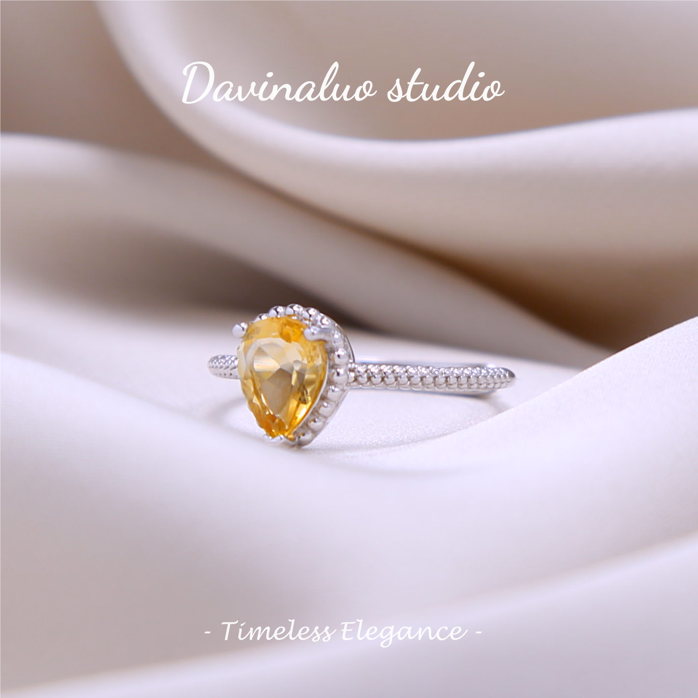 S925 Silver Natural Citrine Drop Ring HJR003