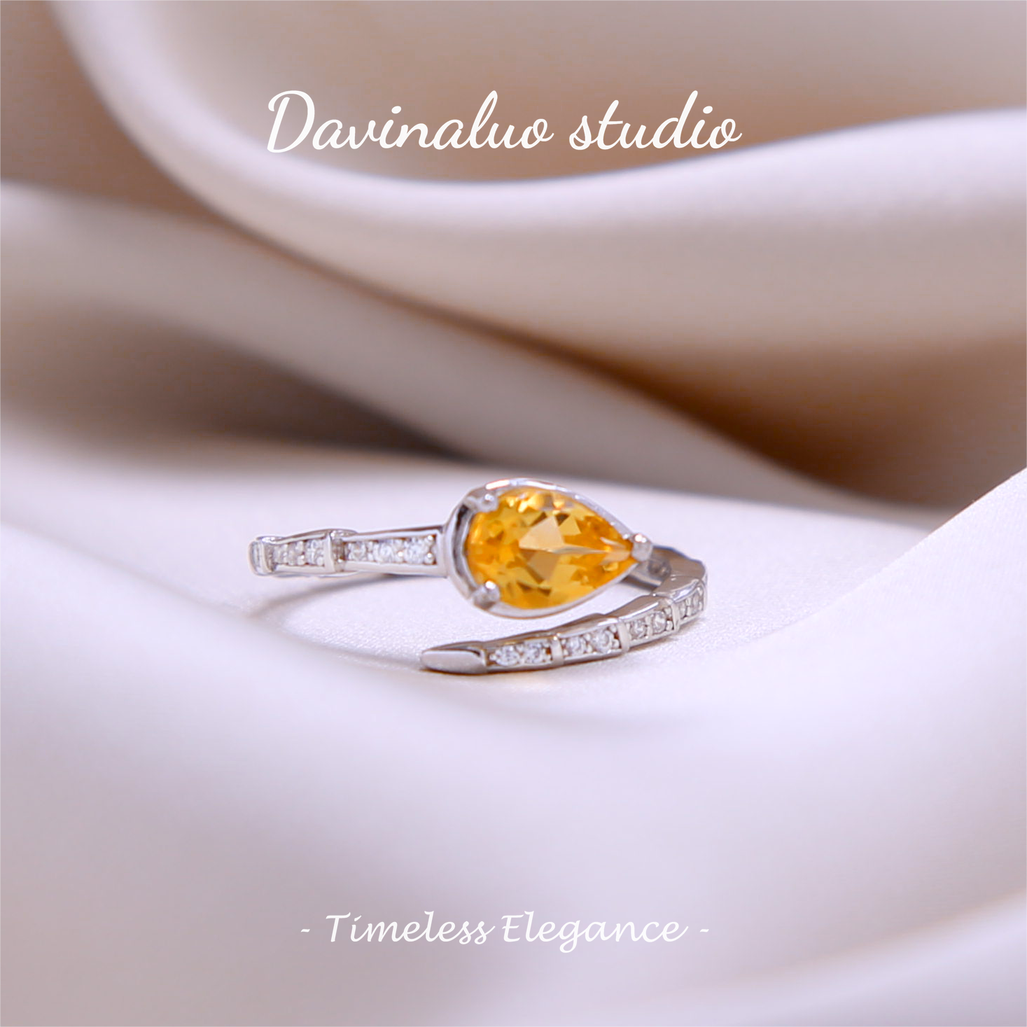 Bague serpent en argent S925, Citrine naturelle, HJR004