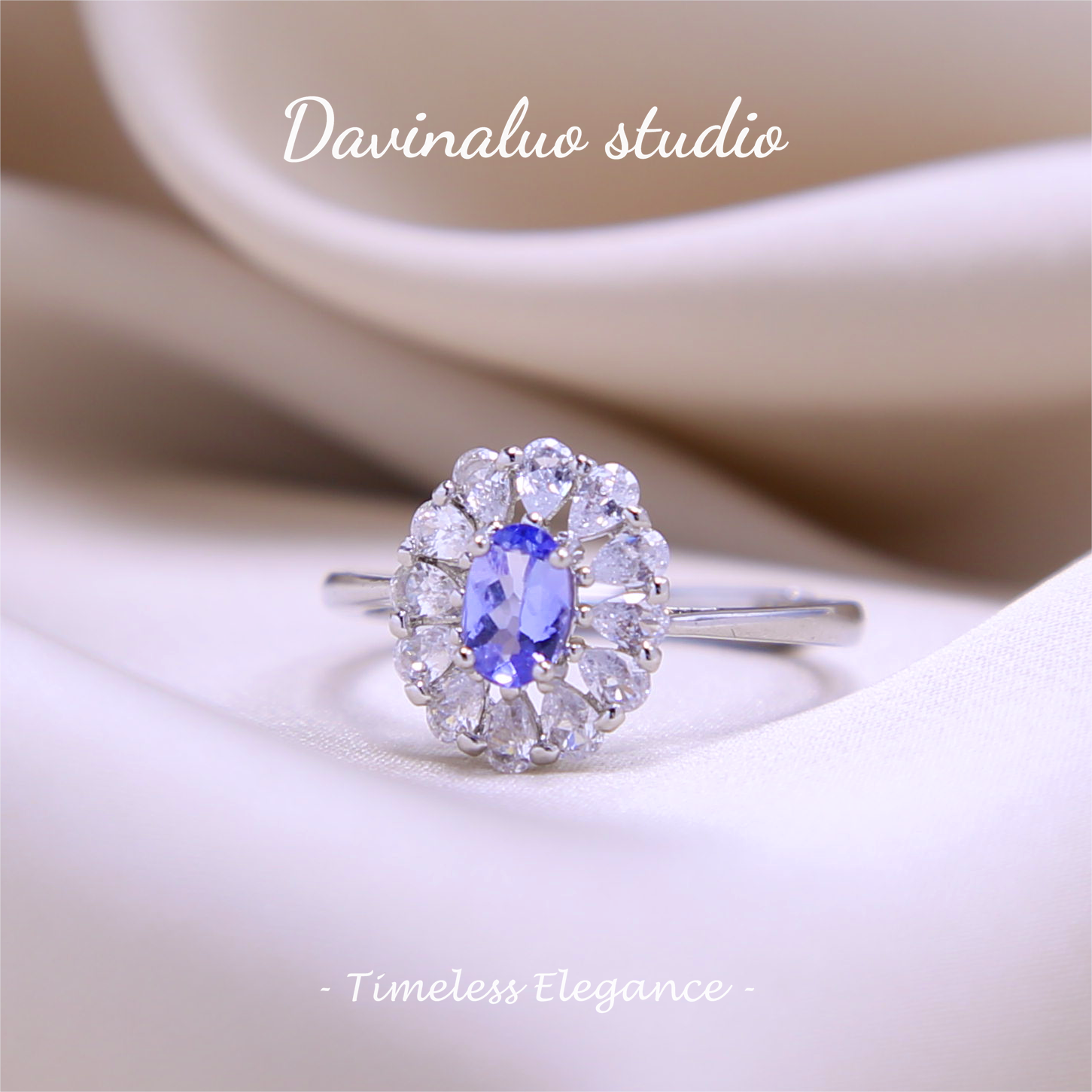 S925 Silver Natural Tanzanite Sunflower Ring TSR014