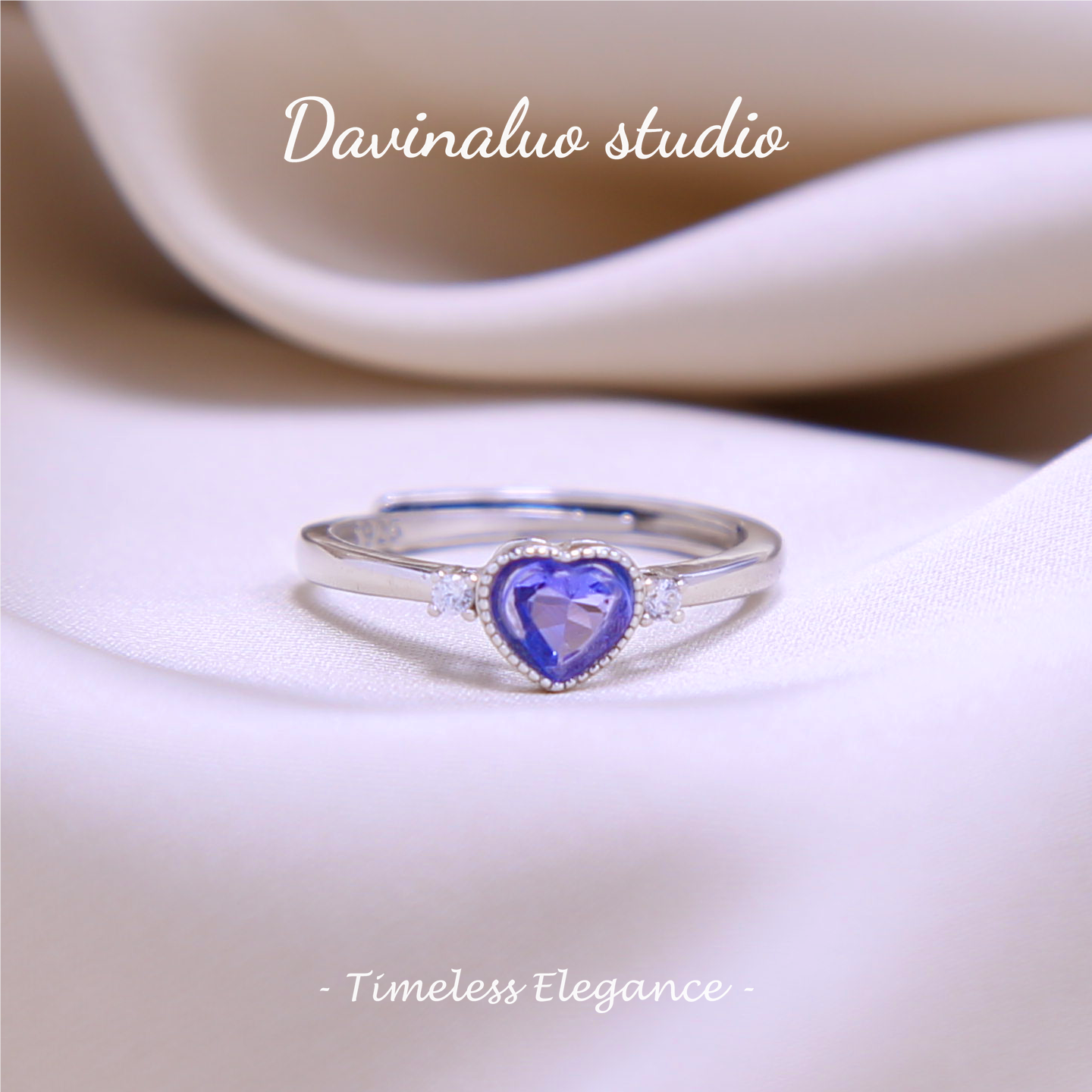 Bague en forme de cœur en Tanzanite naturelle en argent S925, TSR016