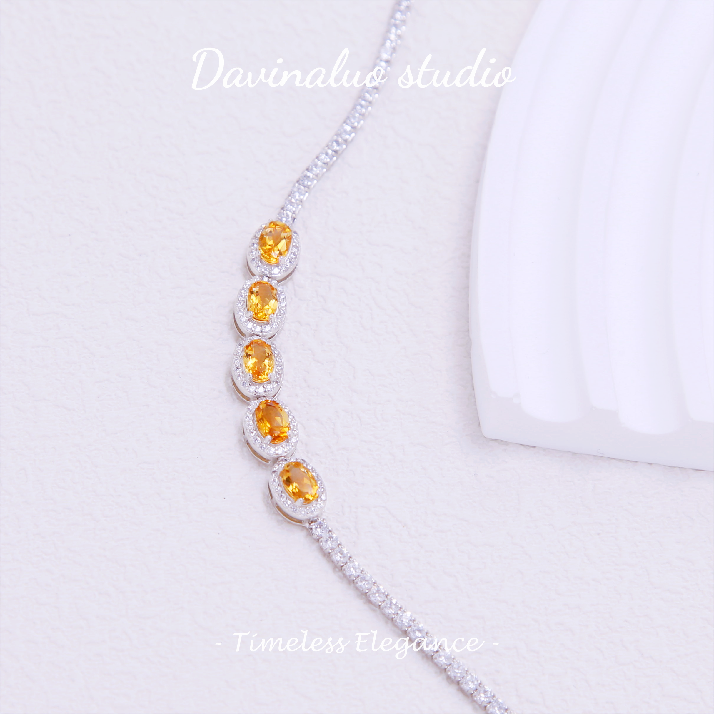 Bracelet ovale en argent S925, Citrine naturelle, ensemble complet de Zircon, HJB001