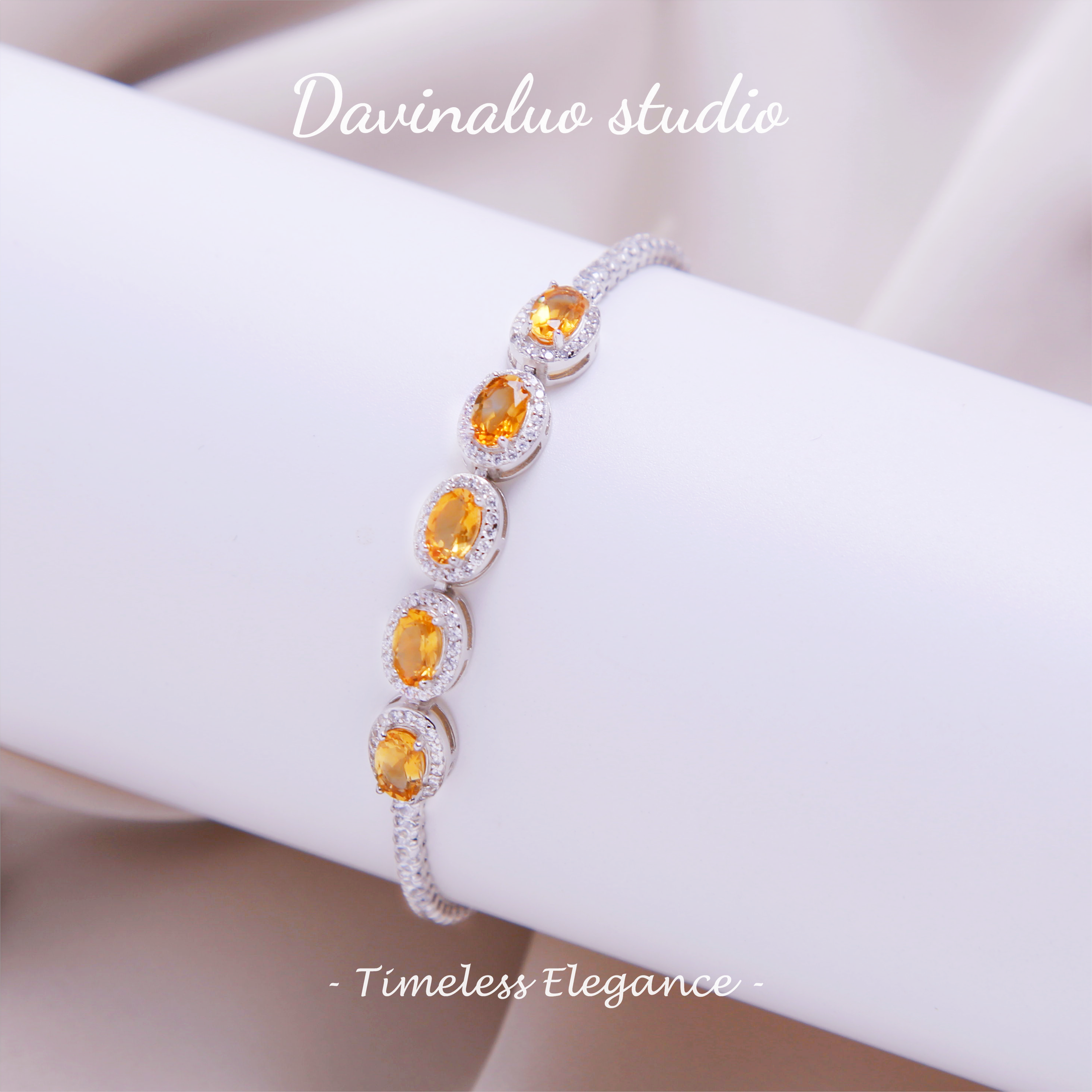 Bracelet ovale en argent S925, Citrine naturelle, ensemble complet de Zircon, HJB001