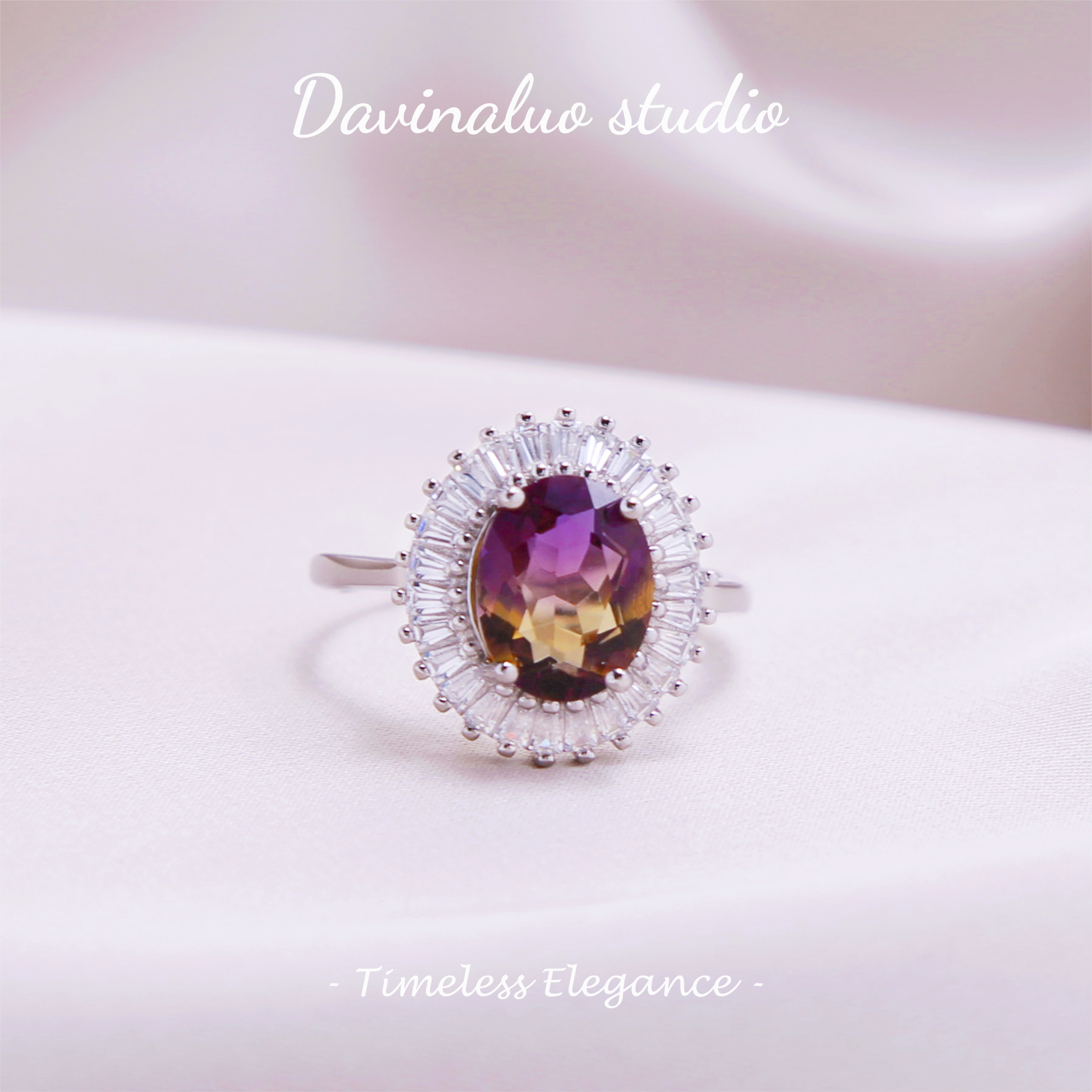 S925 Silver Natural Ametrine Sunflower Ring ZJR007