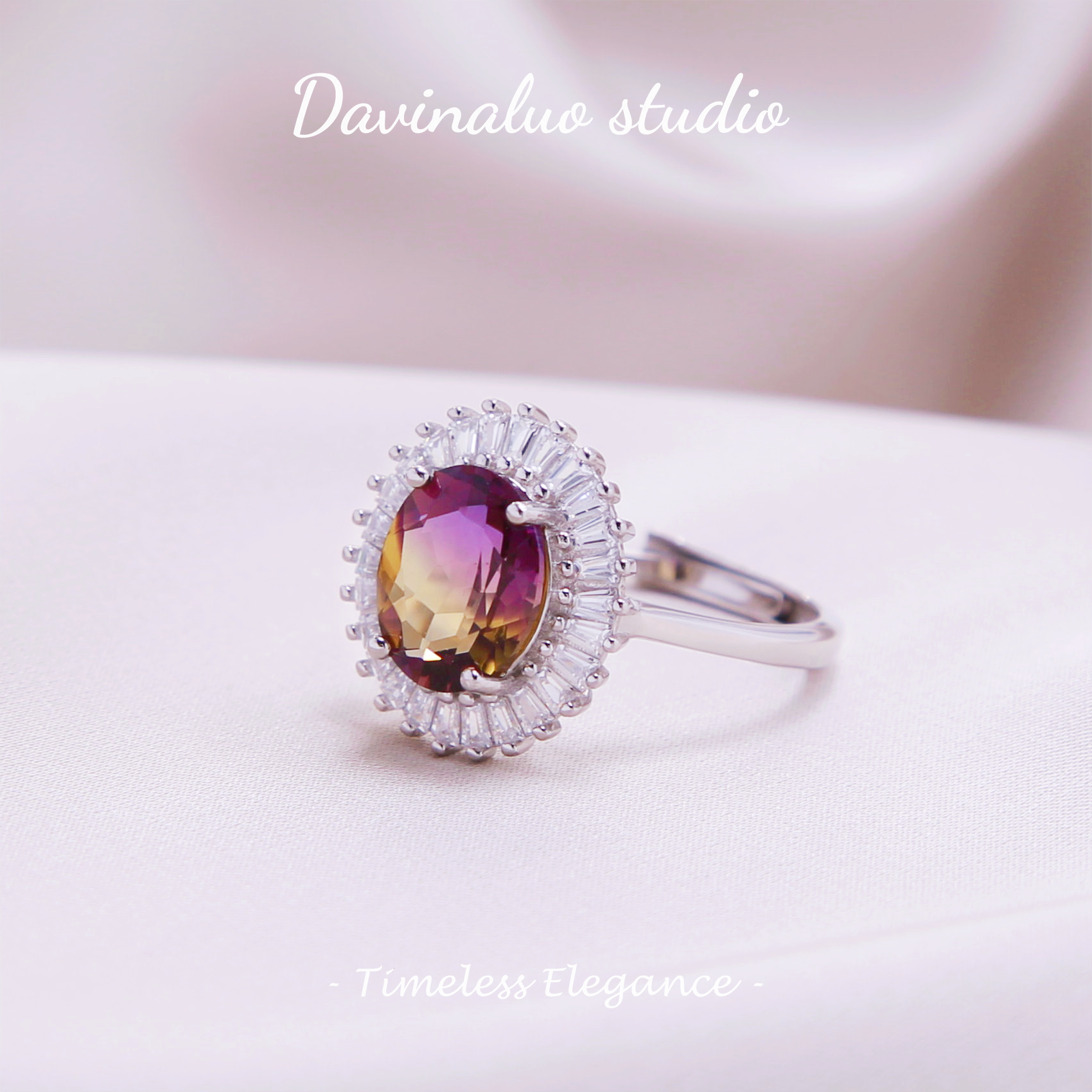 S925 Silver Natural Ametrine Sunflower Ring ZJR007