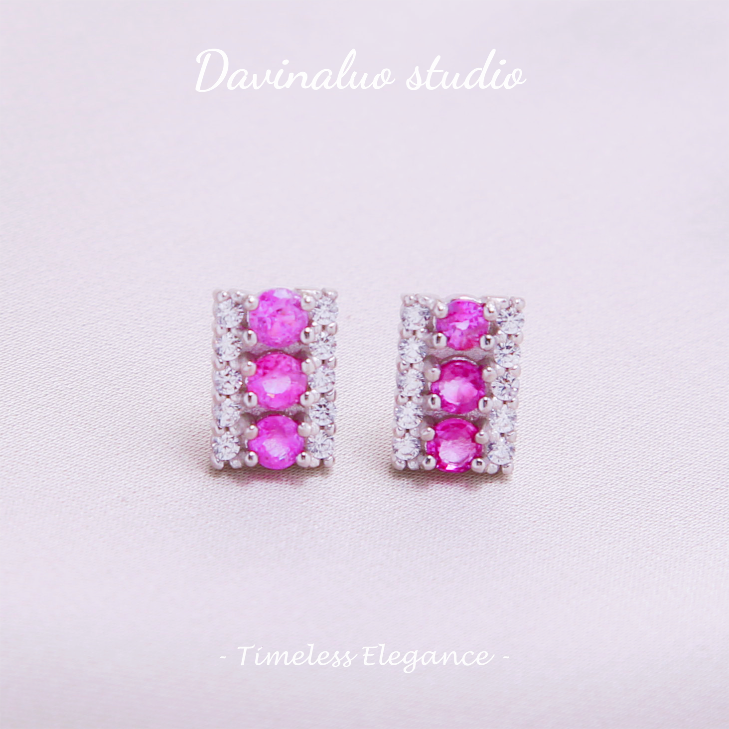 S925 Silver Natural Sapphire Pink Sapphire Earrings LBSE006