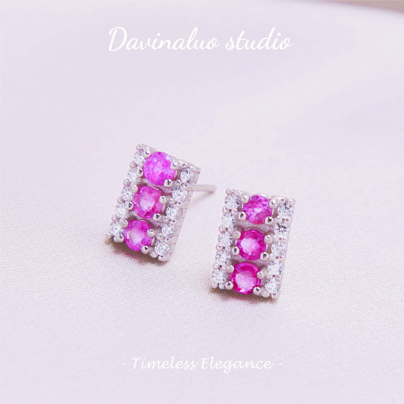 S925 Silver Natural Sapphire Pink Sapphire Earrings LBSE006