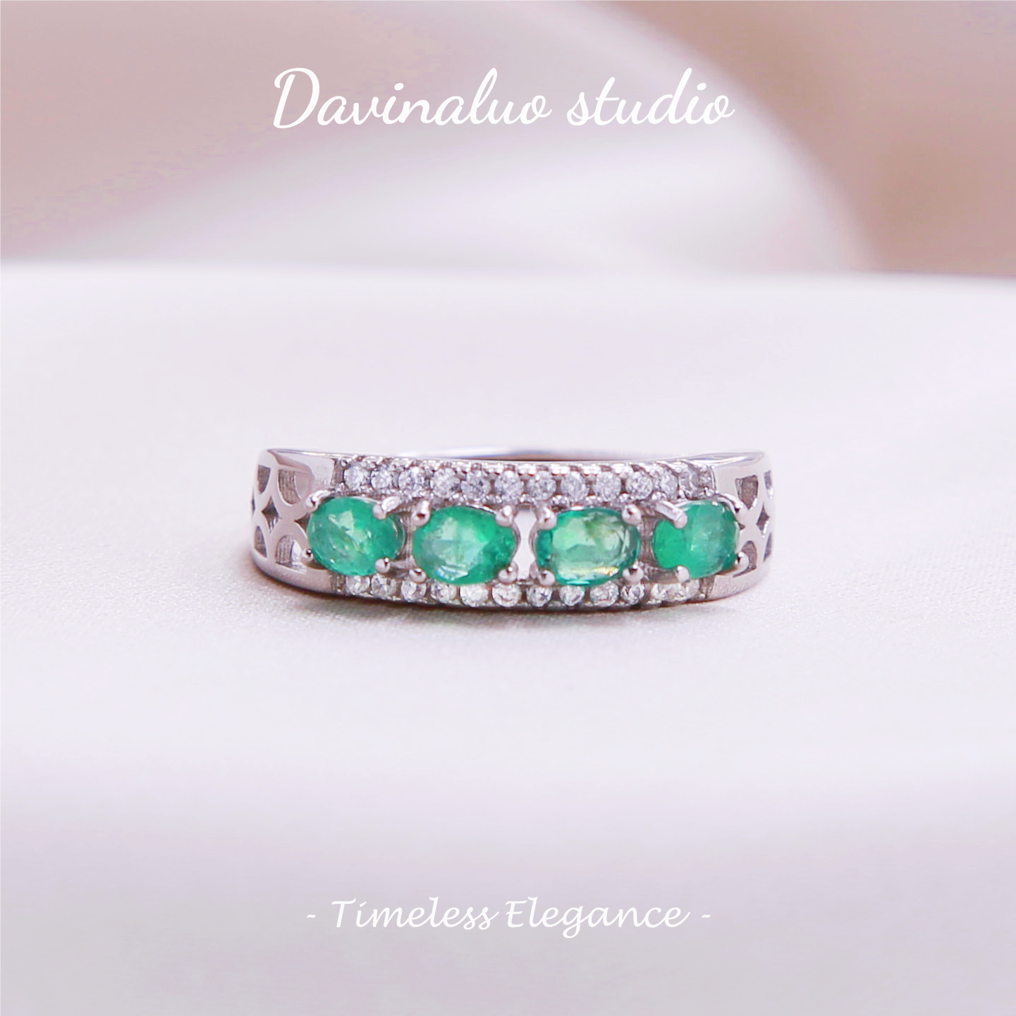 S925 Silver Natural Emerald Row Ring ZMLR013