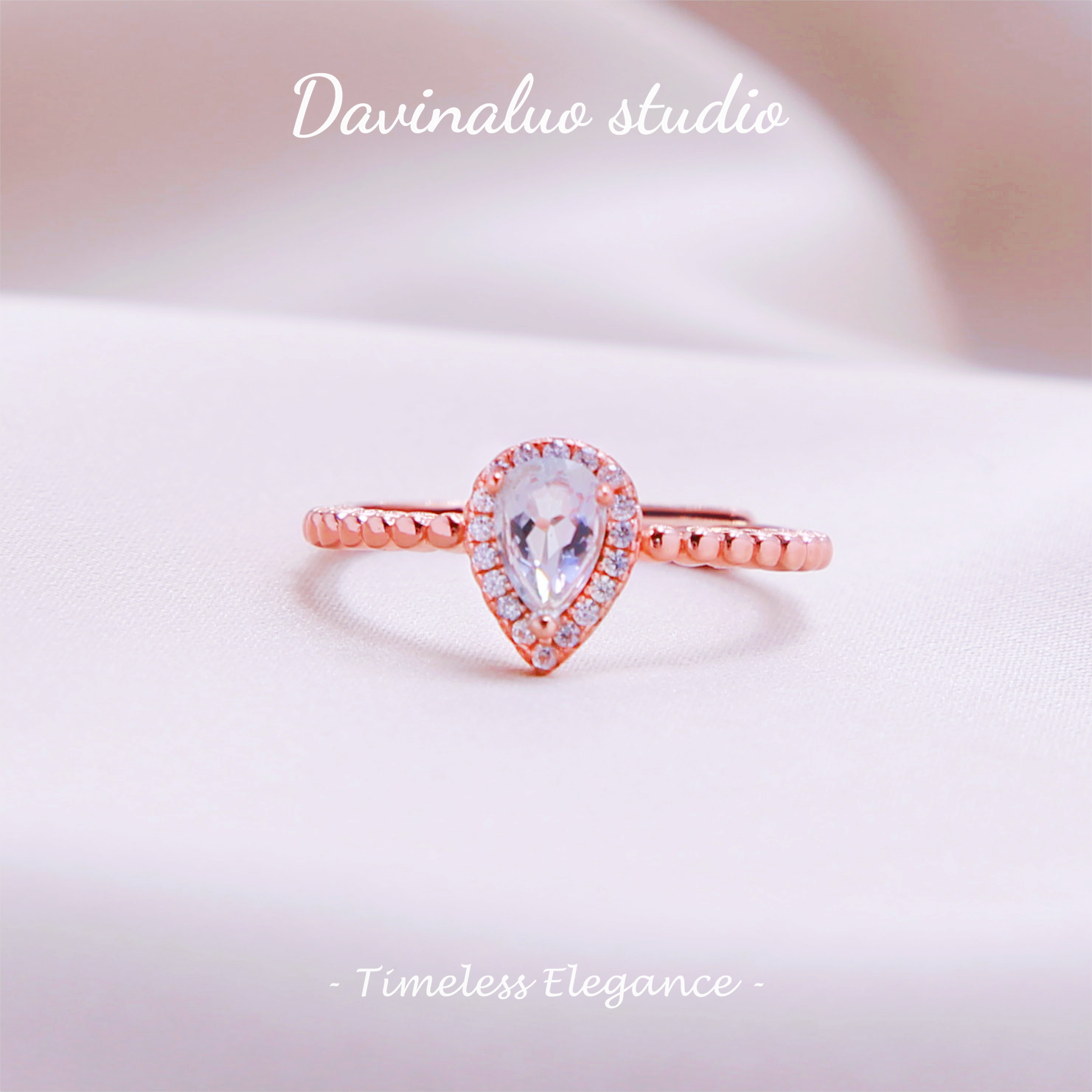 Bague goutte en Morganite naturelle en argent S925 MGSR002