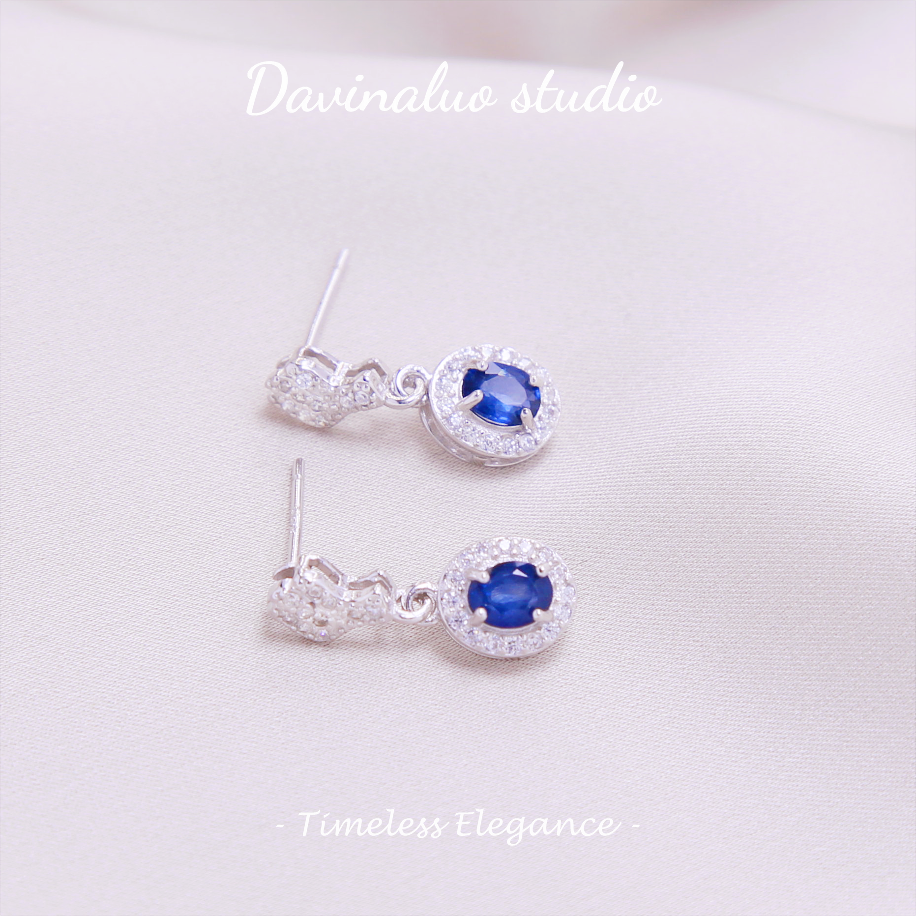 S925 Silver Natural Sapphire Oval Egg Earrings LBSE007