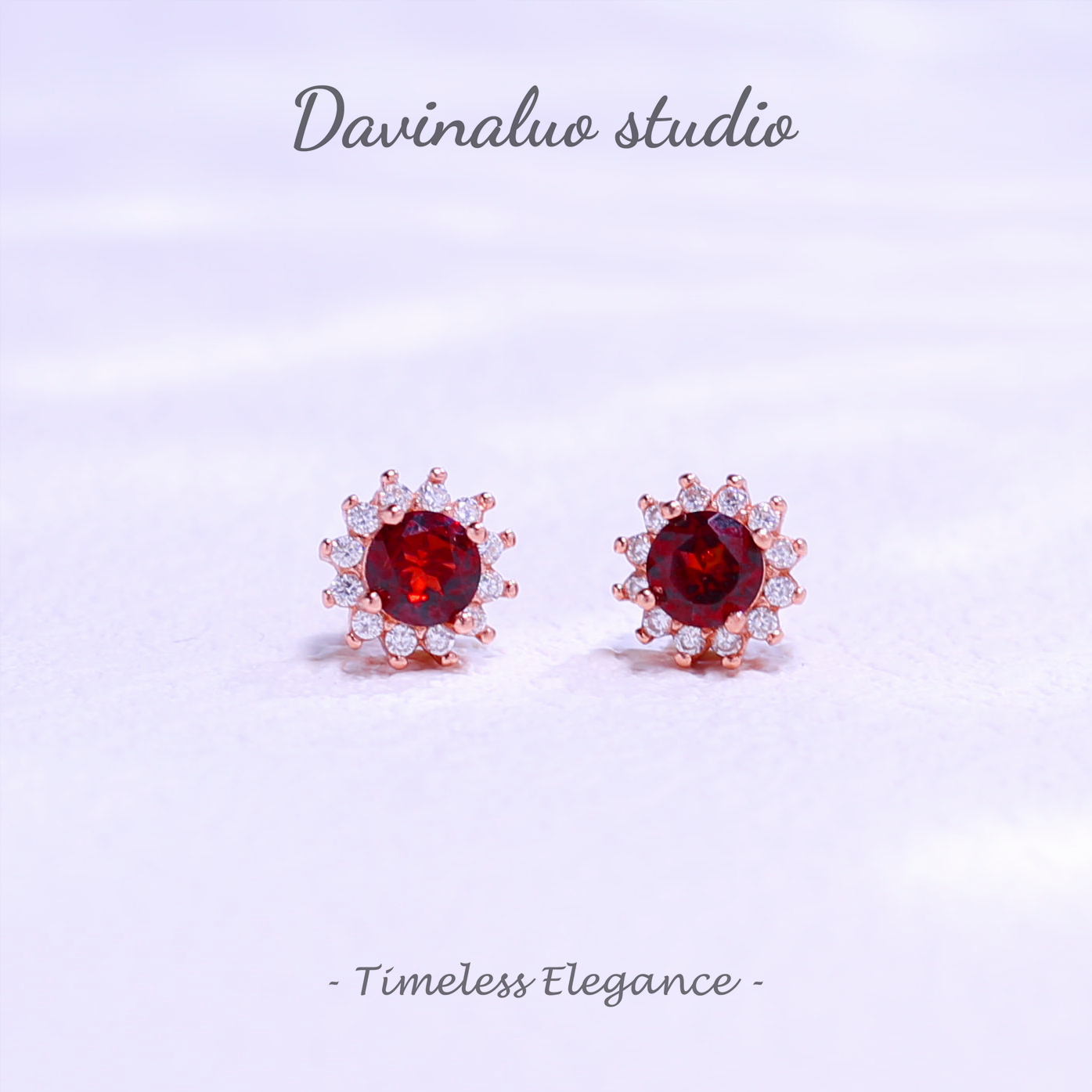 S925 Silver Natural Garnet Sunflower Earrings SLSE015