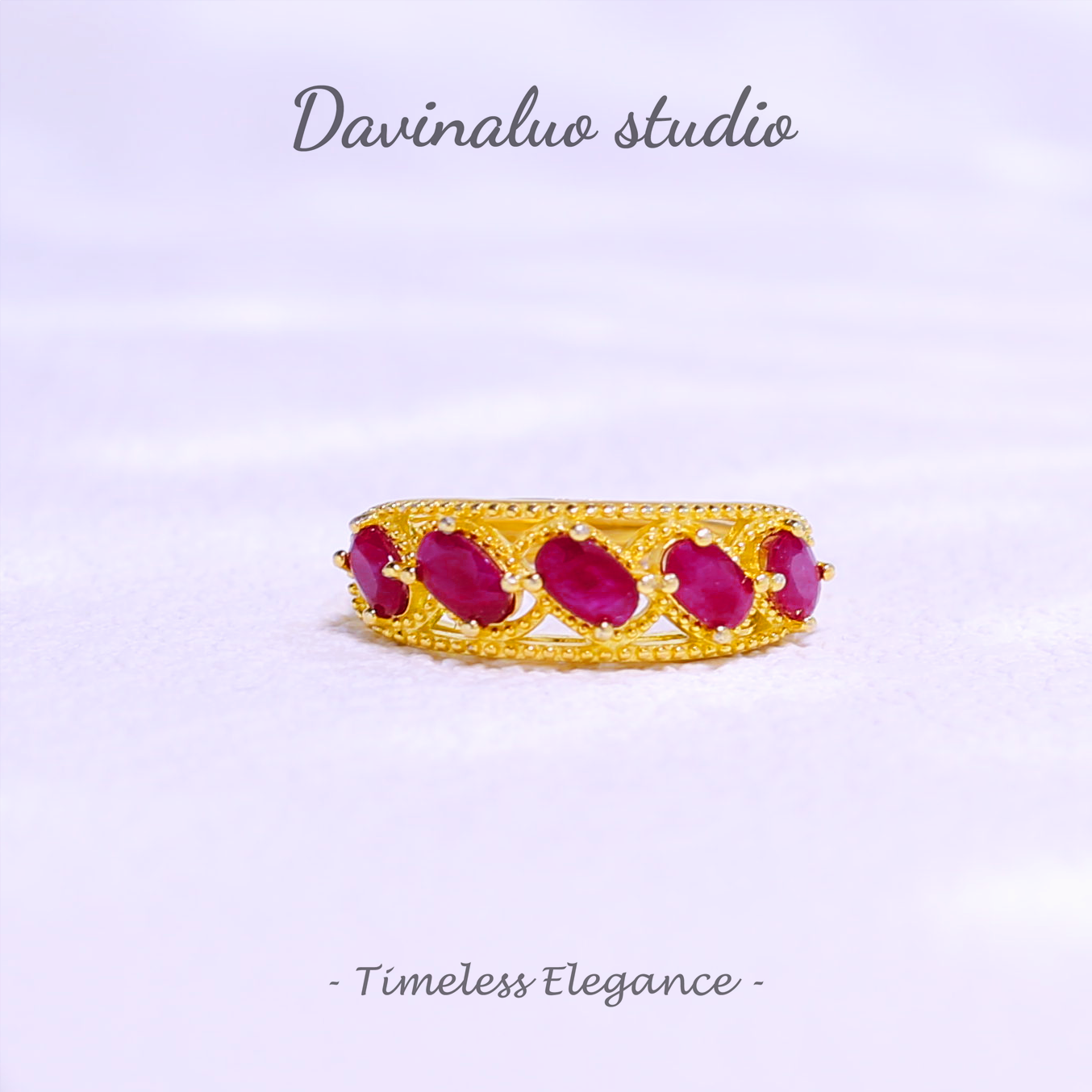 S925 Silver Natural Ruby Gold Edge Band Ring HBSR010