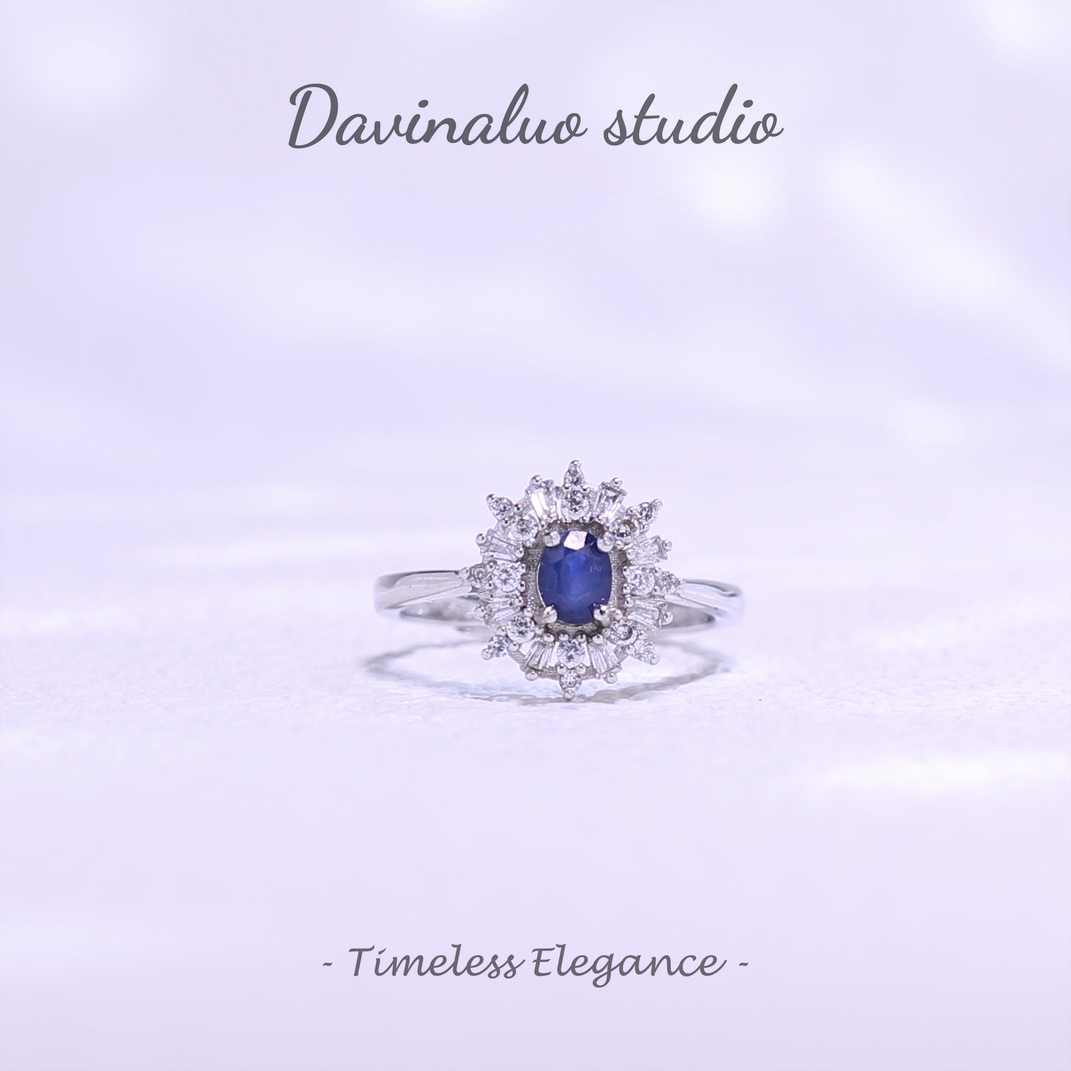 S925 Silver Natural Sapphire Sunflower Ring LBSR028