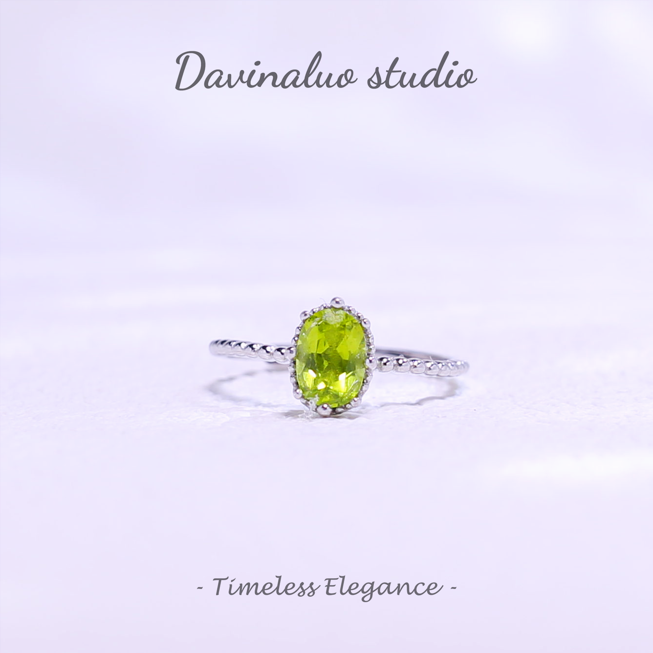 S925 Silver Natural Peridot Oval Ring GLR007