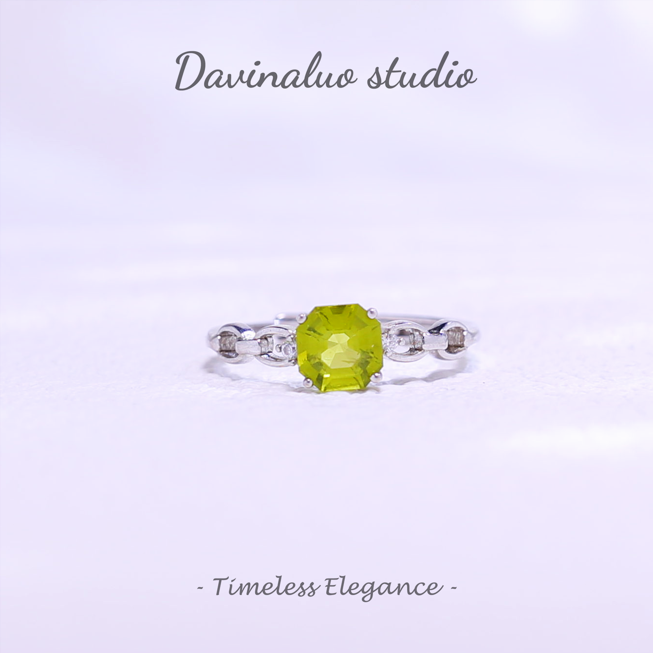 S925 Silver Natural Peridot Irregular Chain Ring GLR008