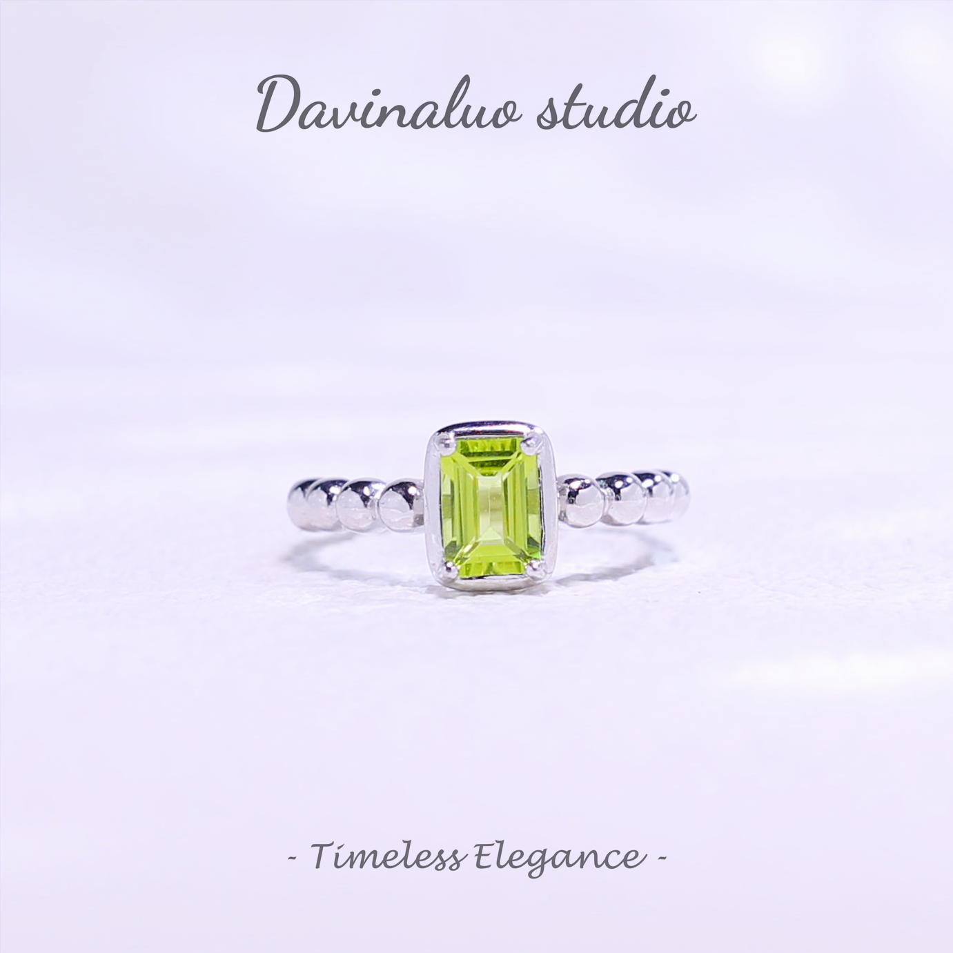 S925 Silver Natural Peridot Square Ring GLR009