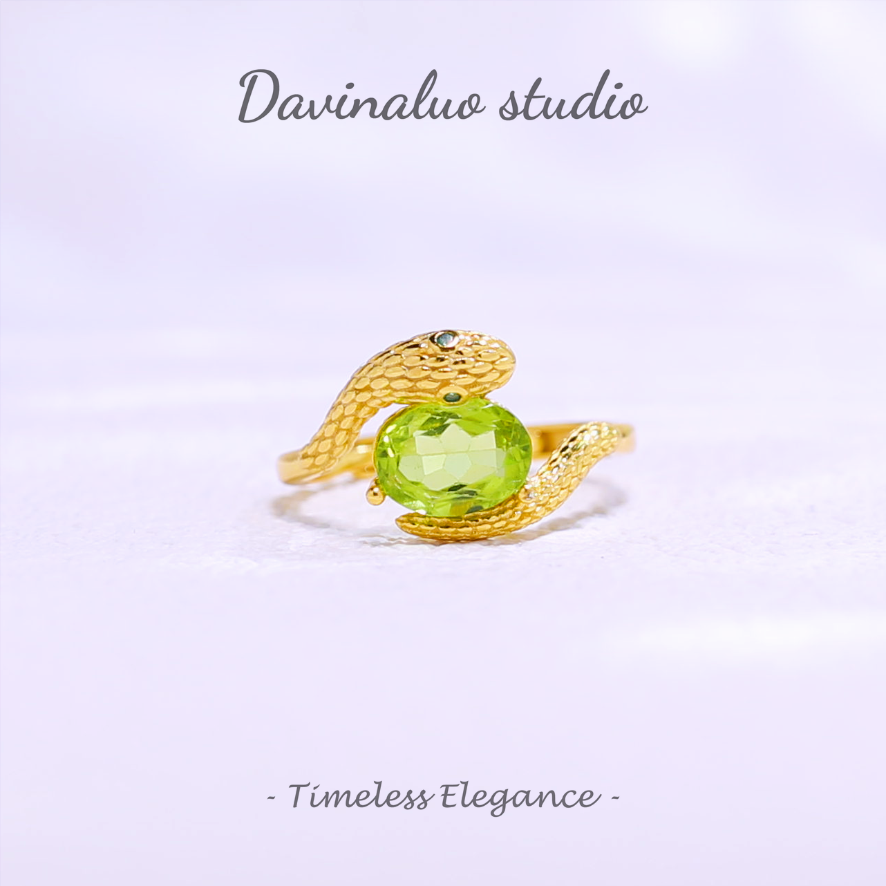 S925 Silver Natural Peridot Gold Snake Ring GLR011