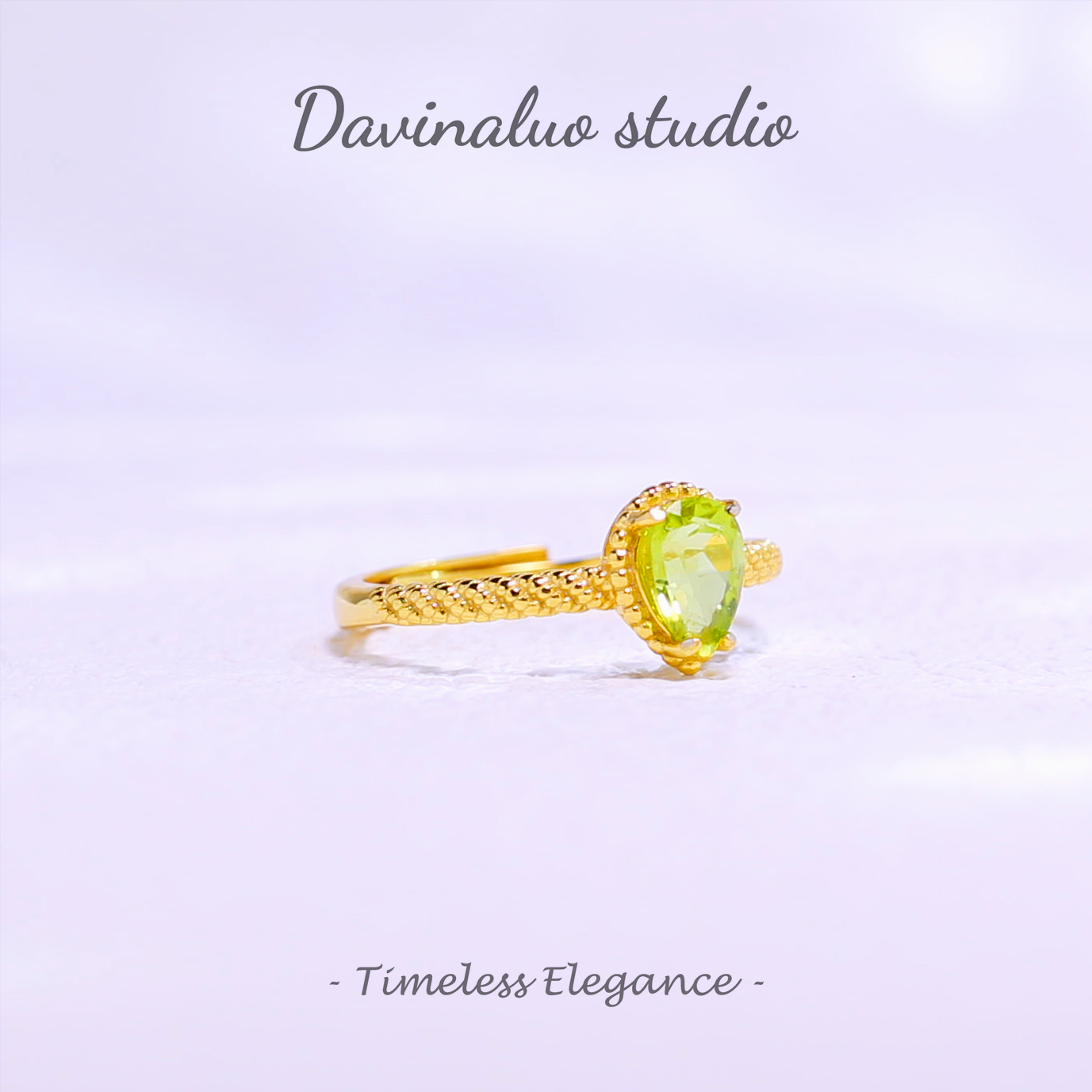 S925 Silver Natural Peridot Water Drop Ring GLR012