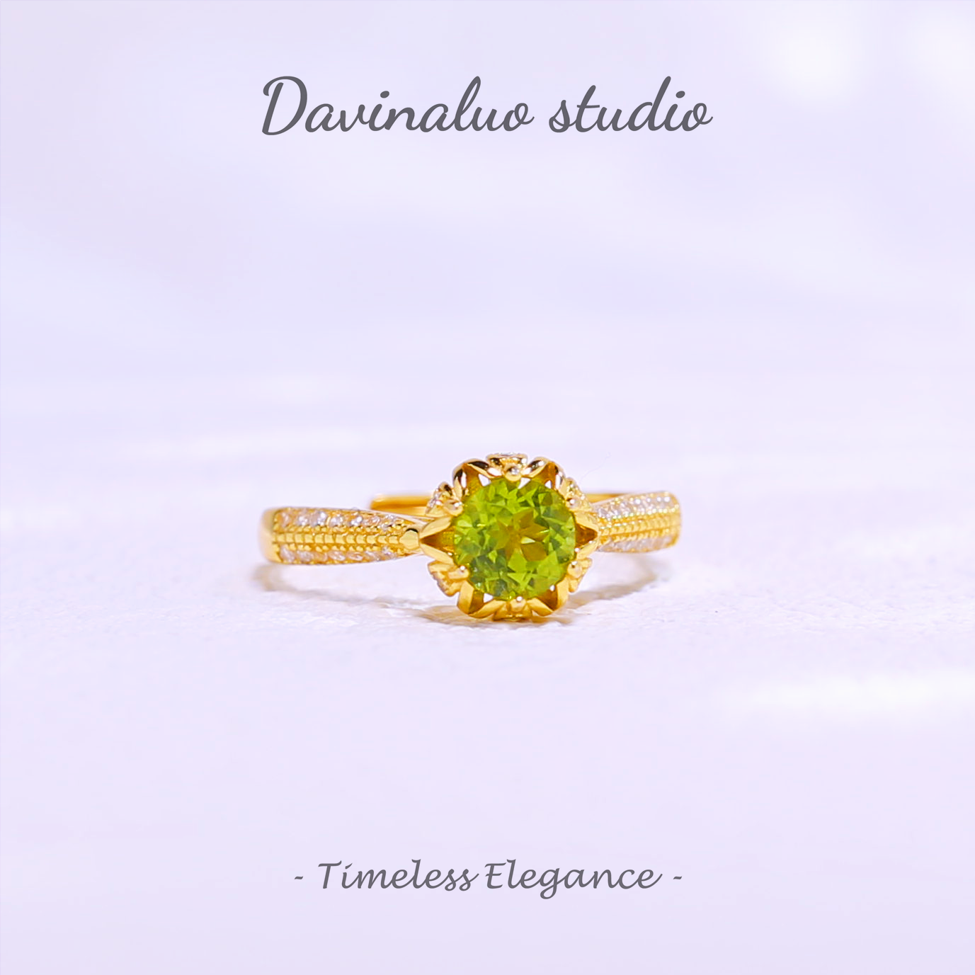 S925 Silver Natural Peridot Phnom Penh Sunflower Ring GLR013