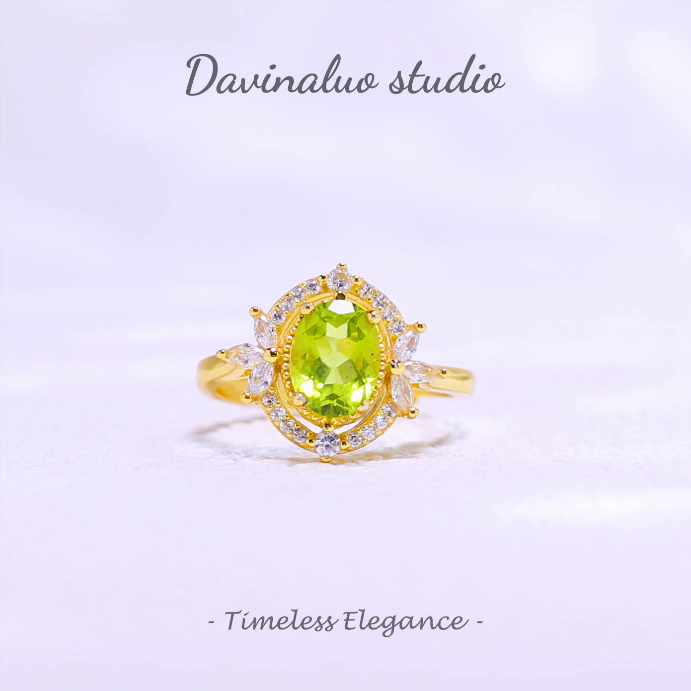 S925 Silver Natural Peridot Cabochon Sunflower Ring GLR014