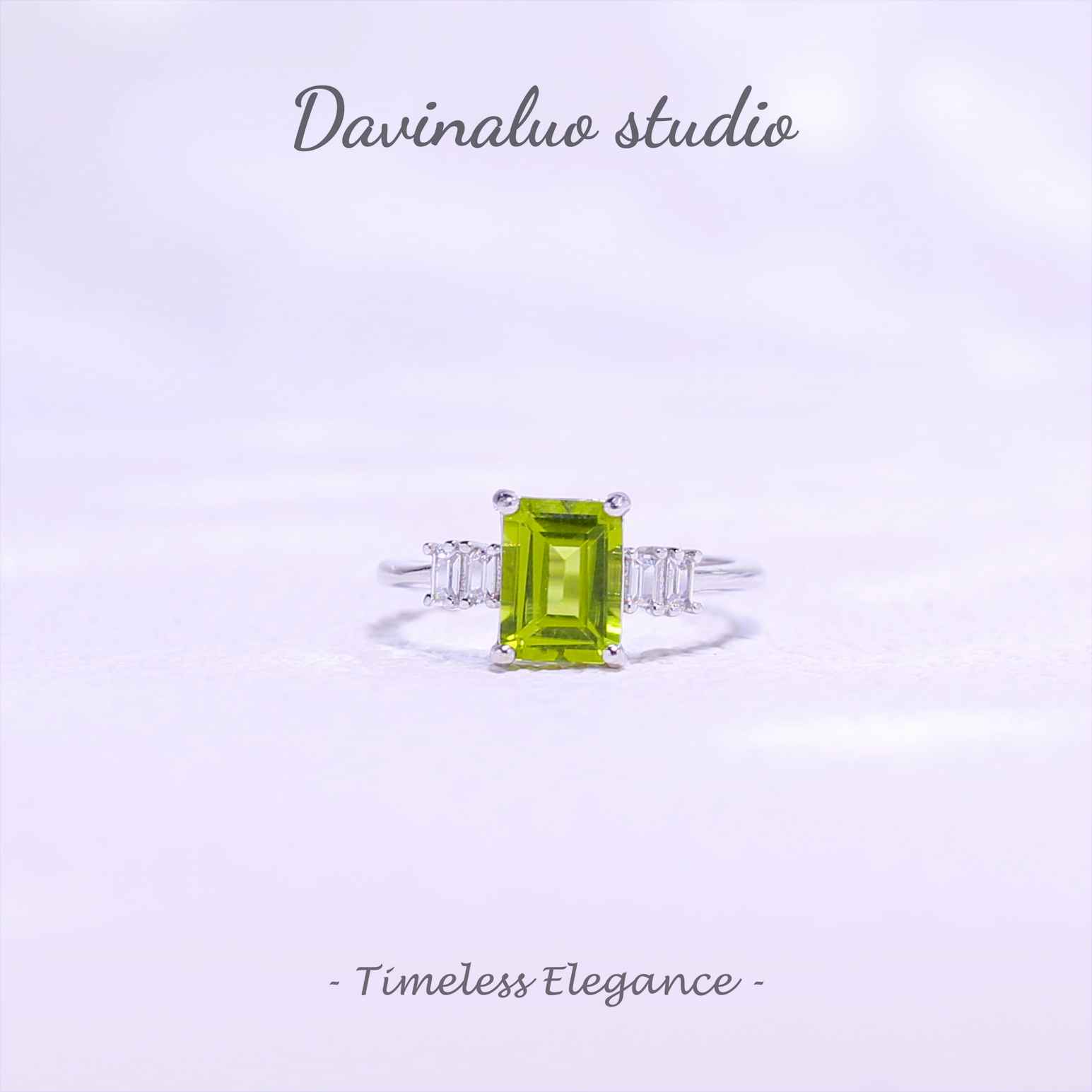 S925 Silver Natural Peridot Square Ring GLR015