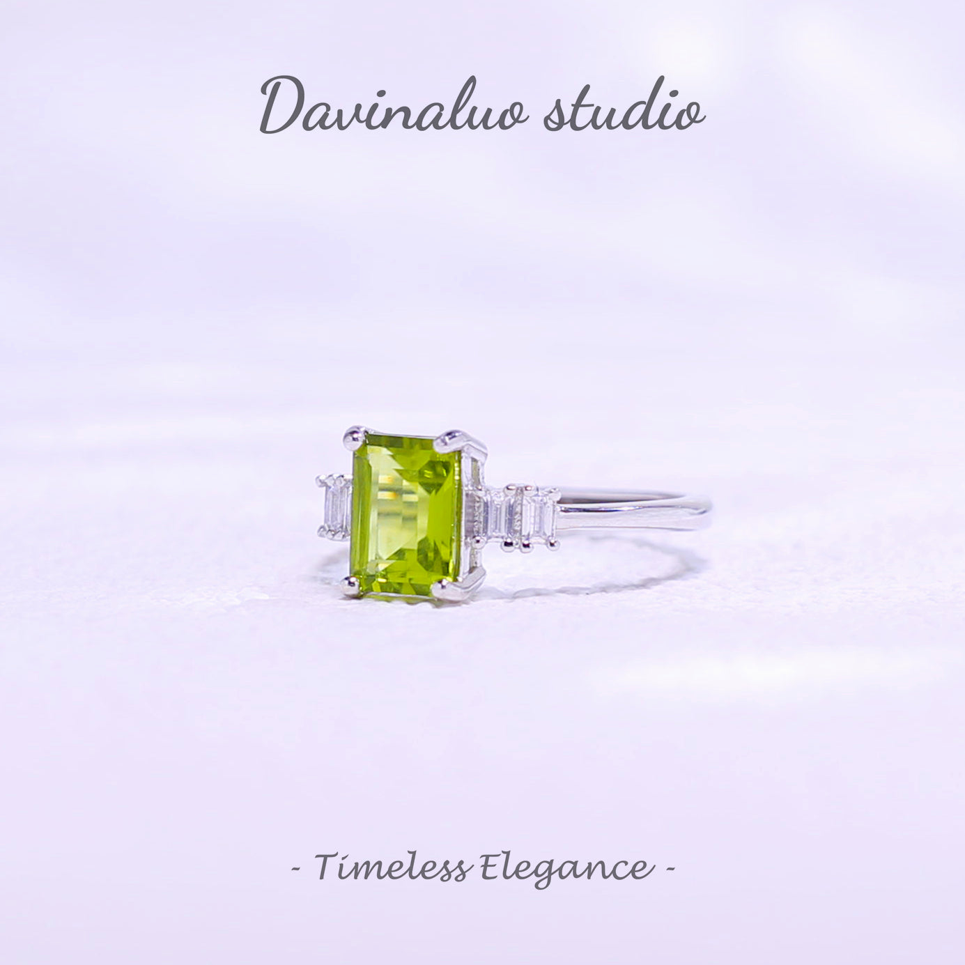 S925 Silver Natural Peridot Square Ring GLR015