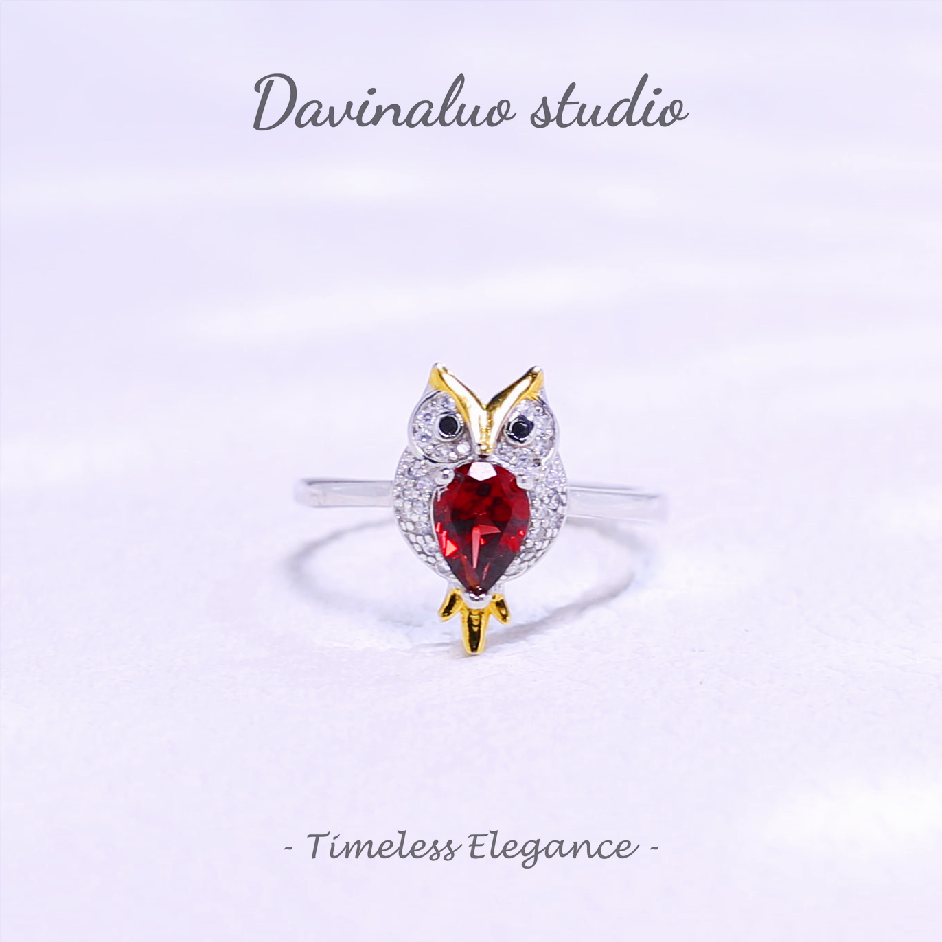 S925 Silver Natural Garnet Owl Ring SLSR006