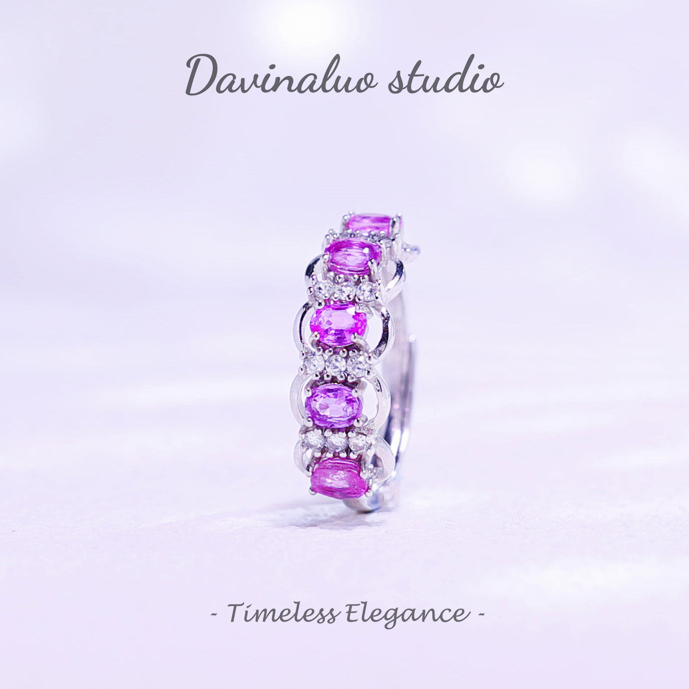 S925 Silver Natural sSapphire Pink Sapphire Row Ring LBSR043