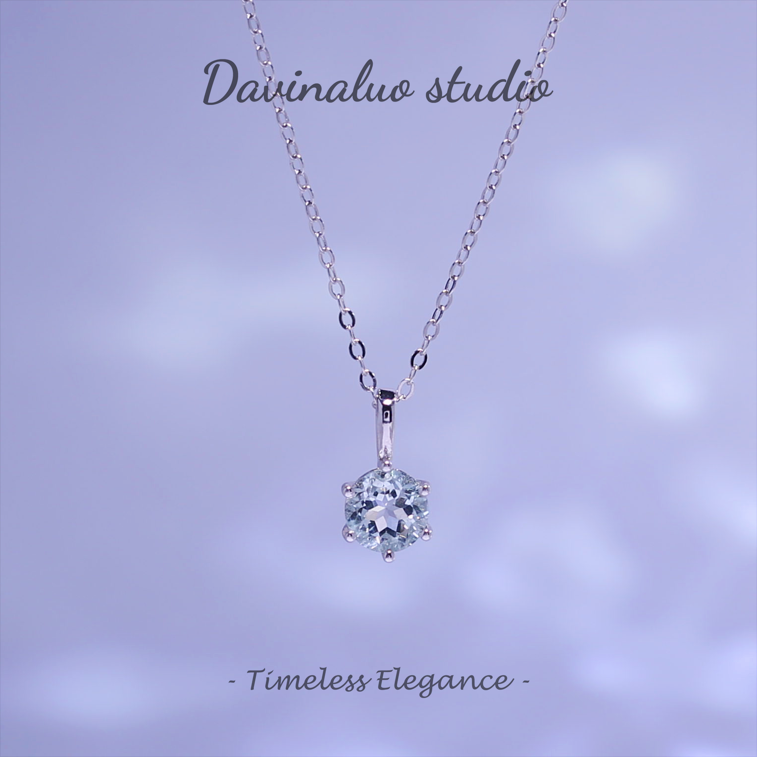 S925 Silver Natural Aquamarine Snowflake Necklace HLBN006