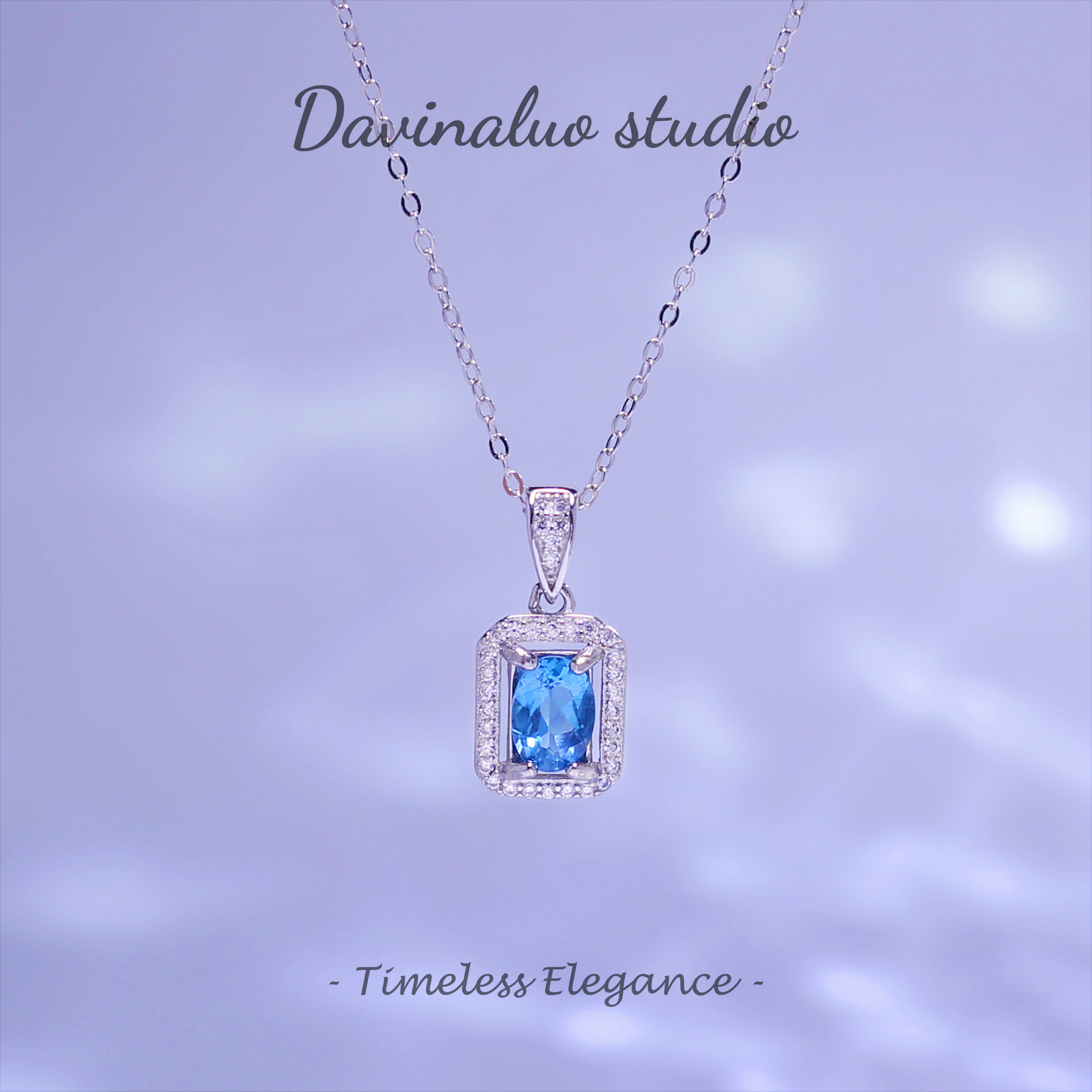 S925 Silver Natural Topaz Blue Perfume Bottle Necklace TPSN005