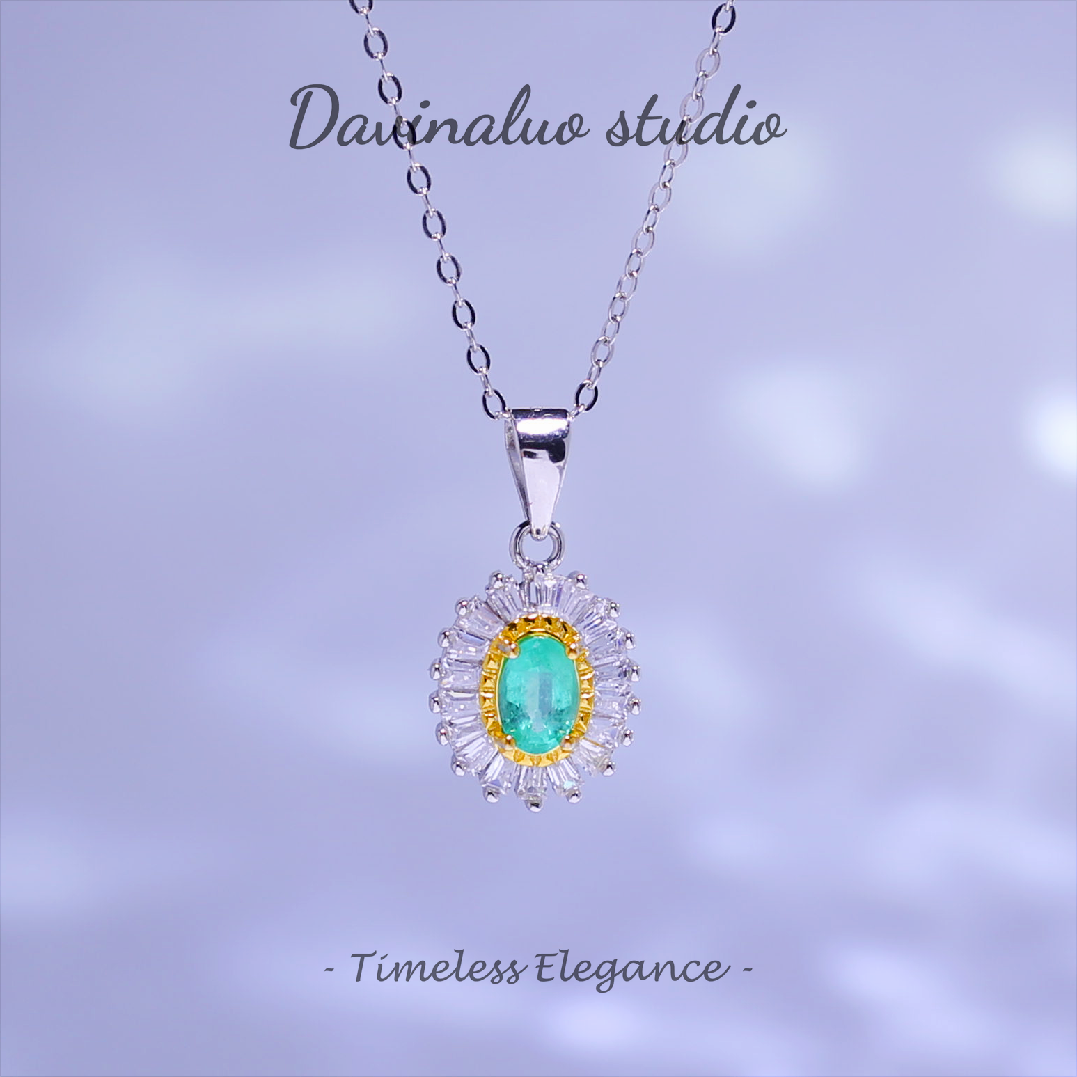 Collier tournesol en argent S925, émeraude naturelle, plein de diamants, ZMLN007