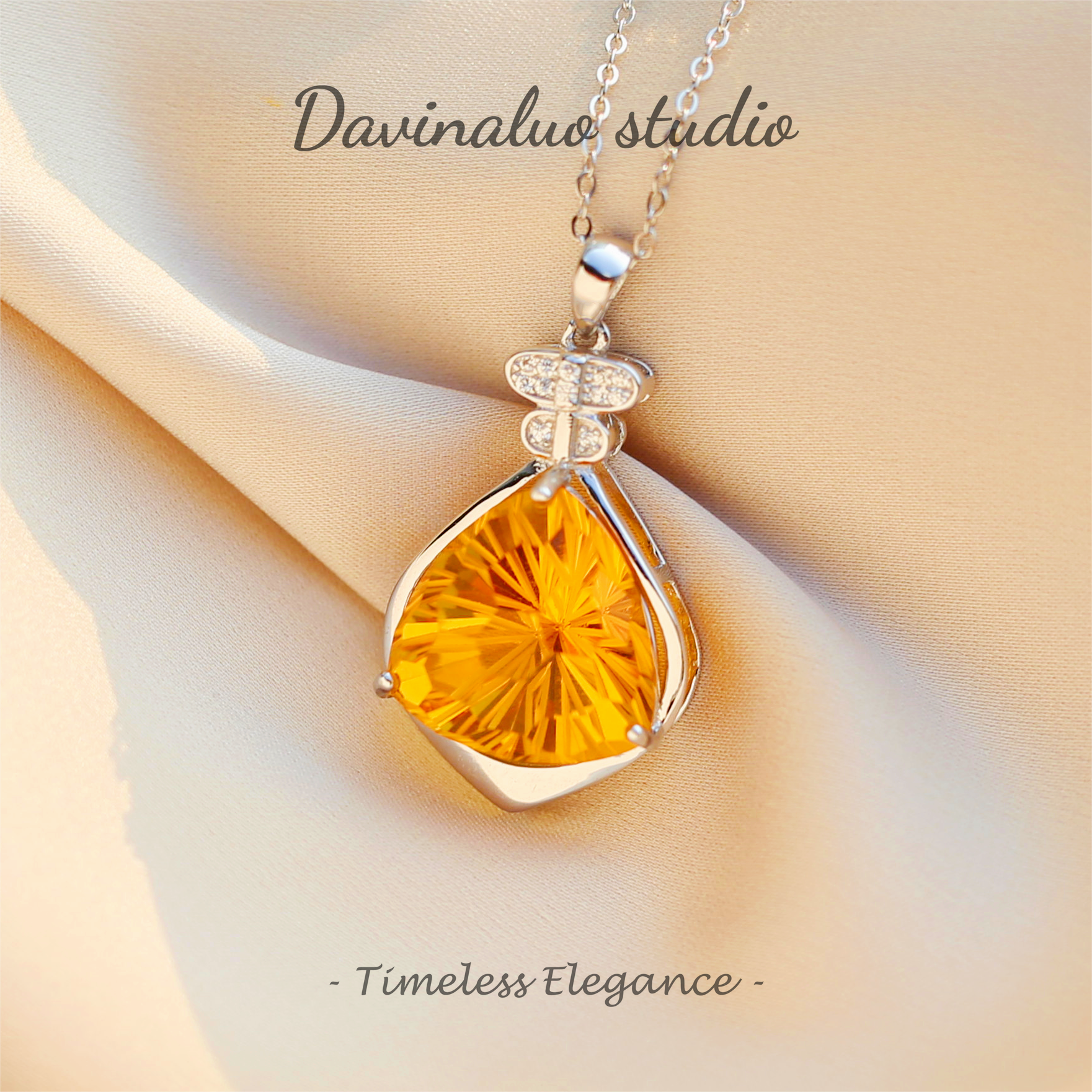 Collier en argent S925 avec Citrine naturelle, à la mode, HJN003