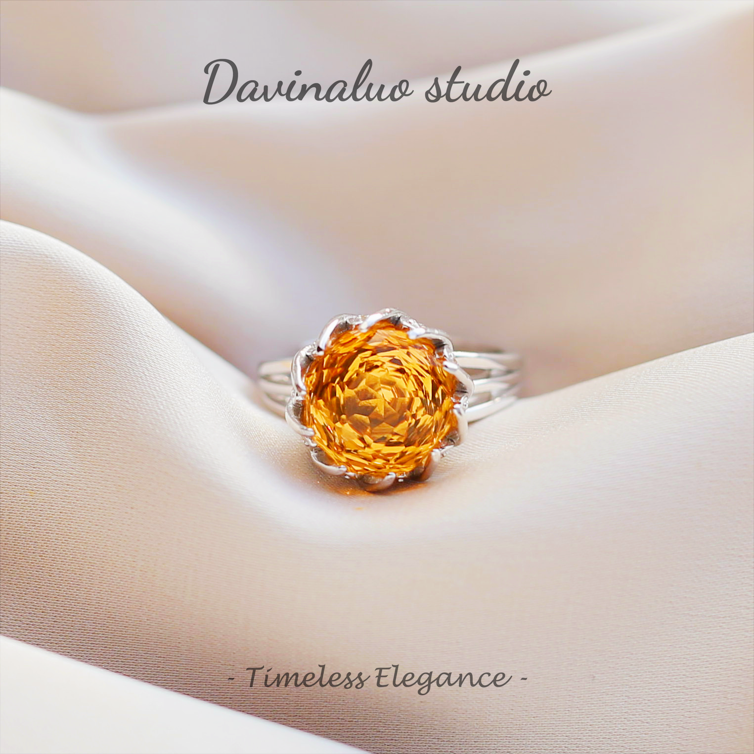 Bague de tempérament de luxe en argent S925, Citrine naturelle légère, HJR005