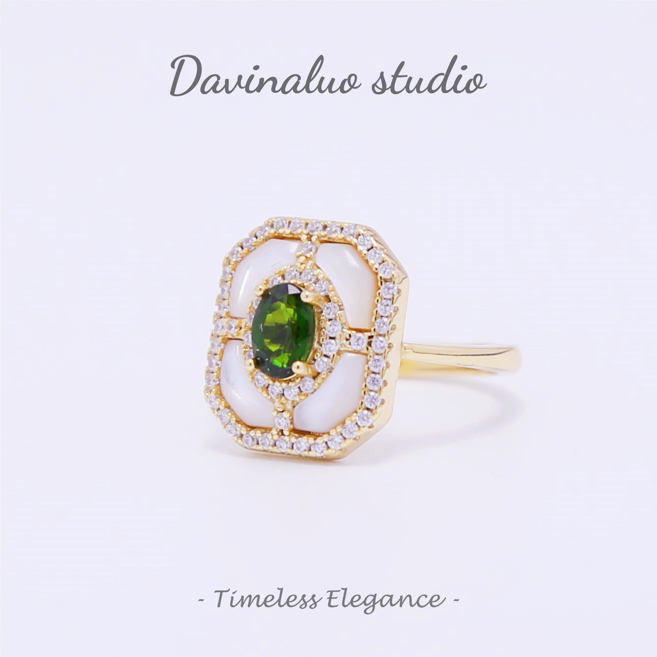 Bague carrée Vintage en argent S925, Diopside naturel, THR008