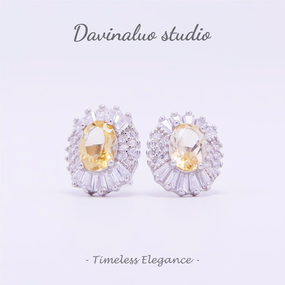 Boucles d'oreilles ovales en argent S925, Citrine naturelle, HJE001