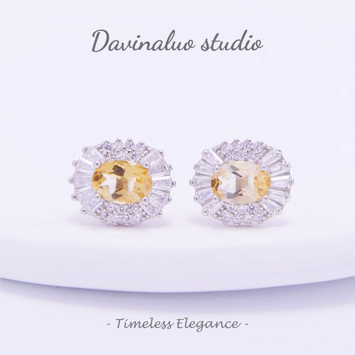 Boucles d'oreilles ovales en argent S925, Citrine naturelle, HJE001