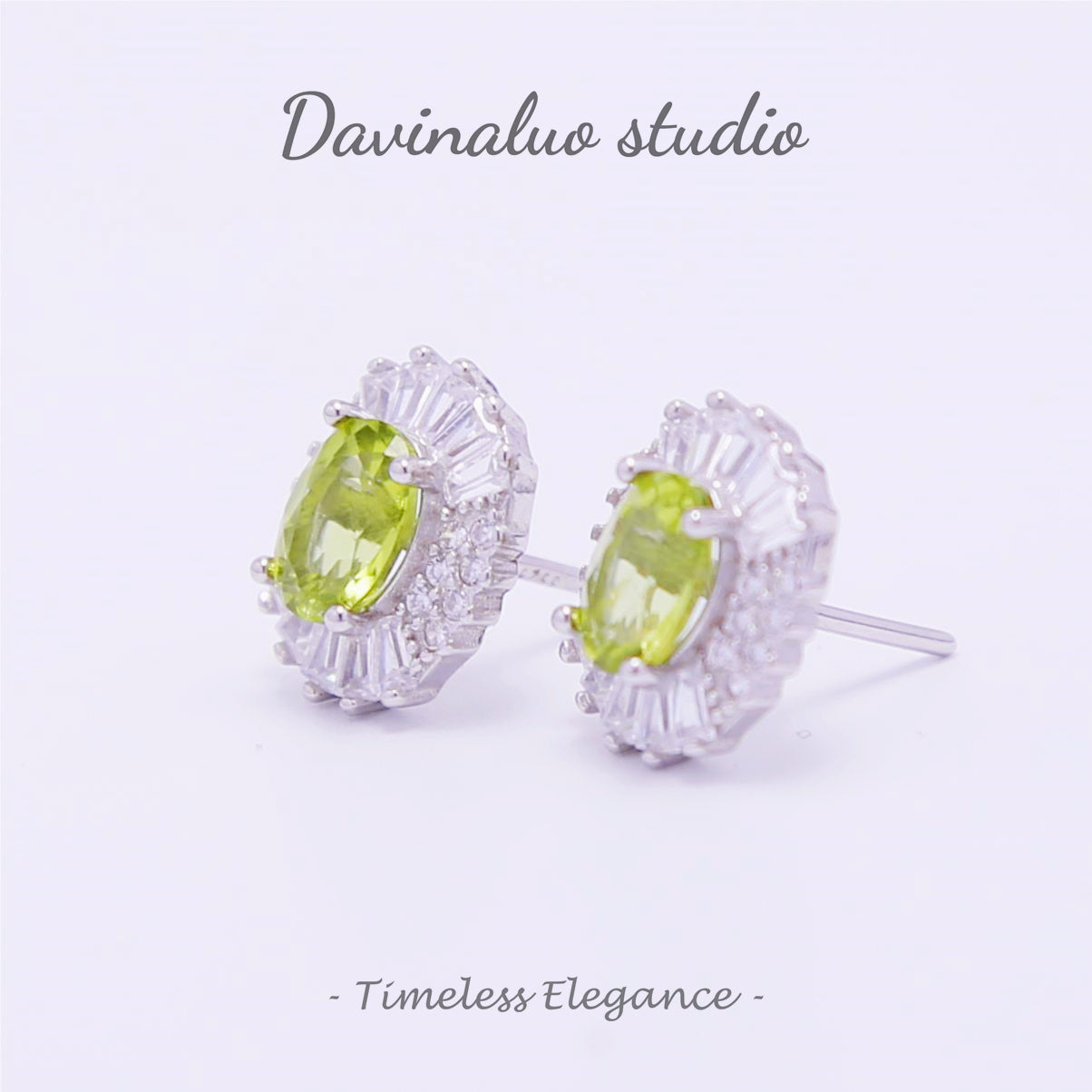 S925 Silver Natural Peridot Diamond Earrings GLE004