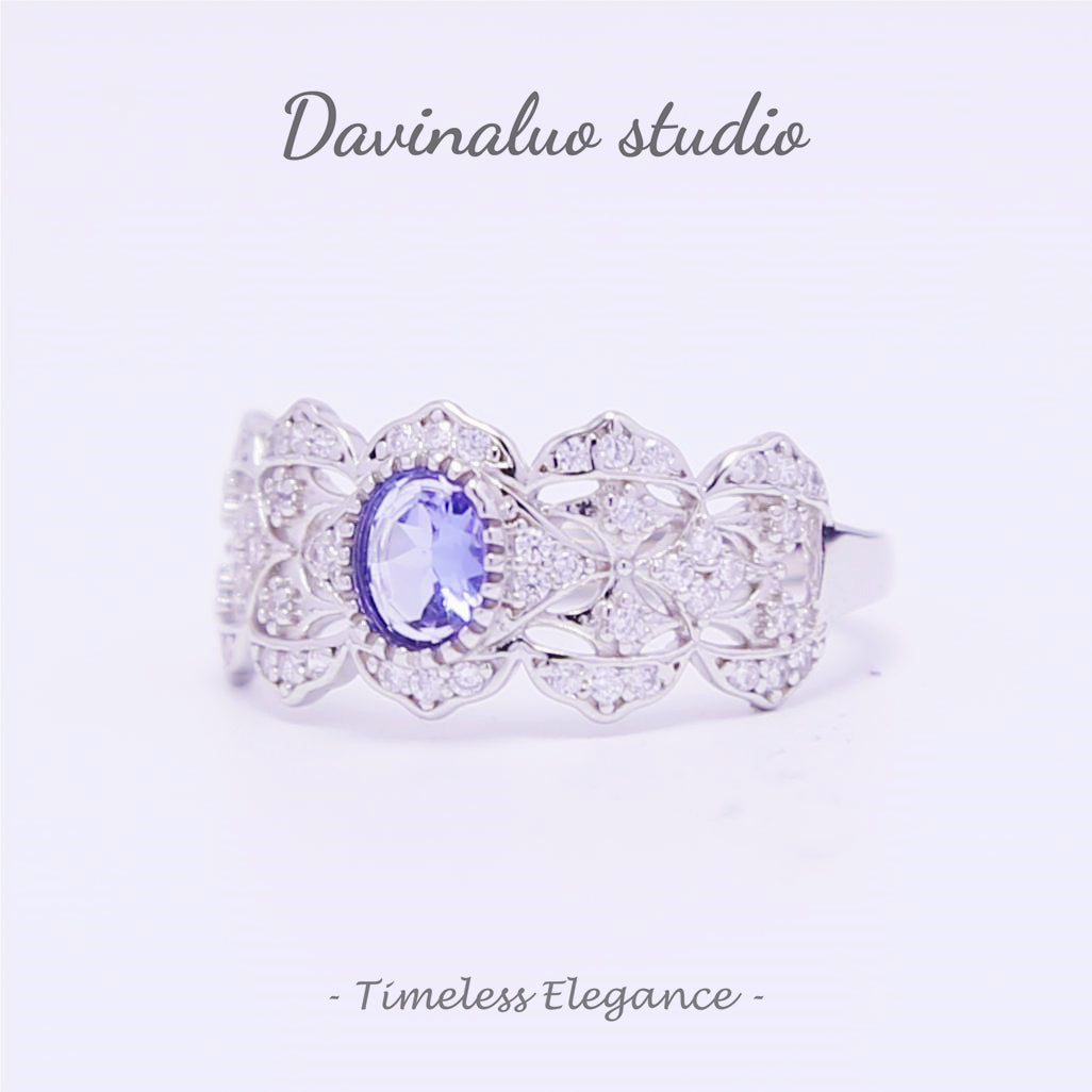 Bague en dentelle de Tanzanite naturelle en argent S925 TSR011