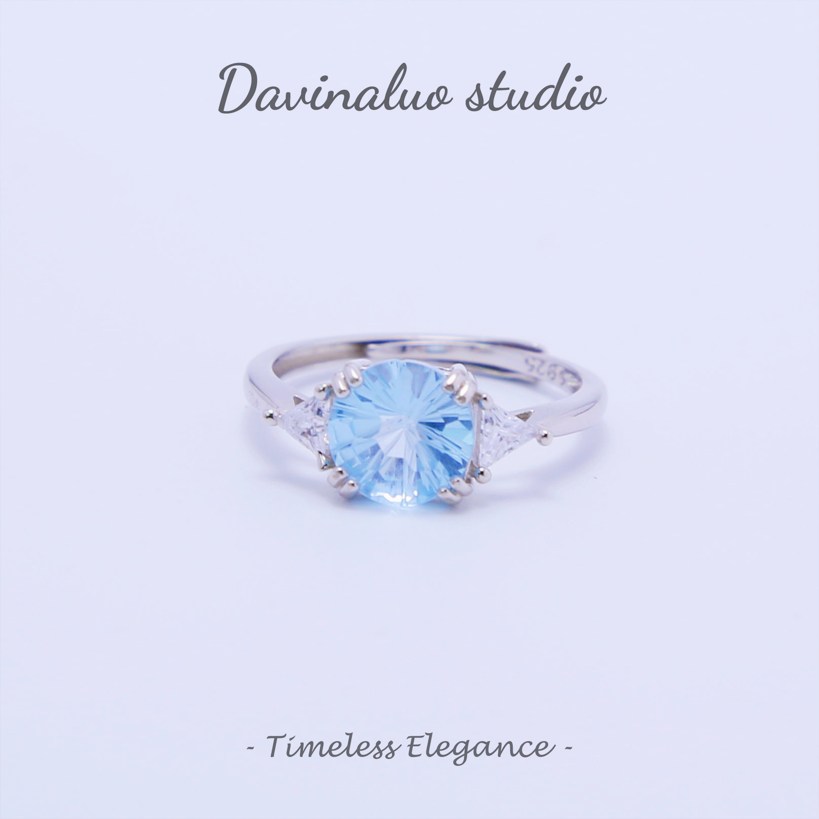 Bague délicate en argent S925, topaze naturelle bleue, TPSR013