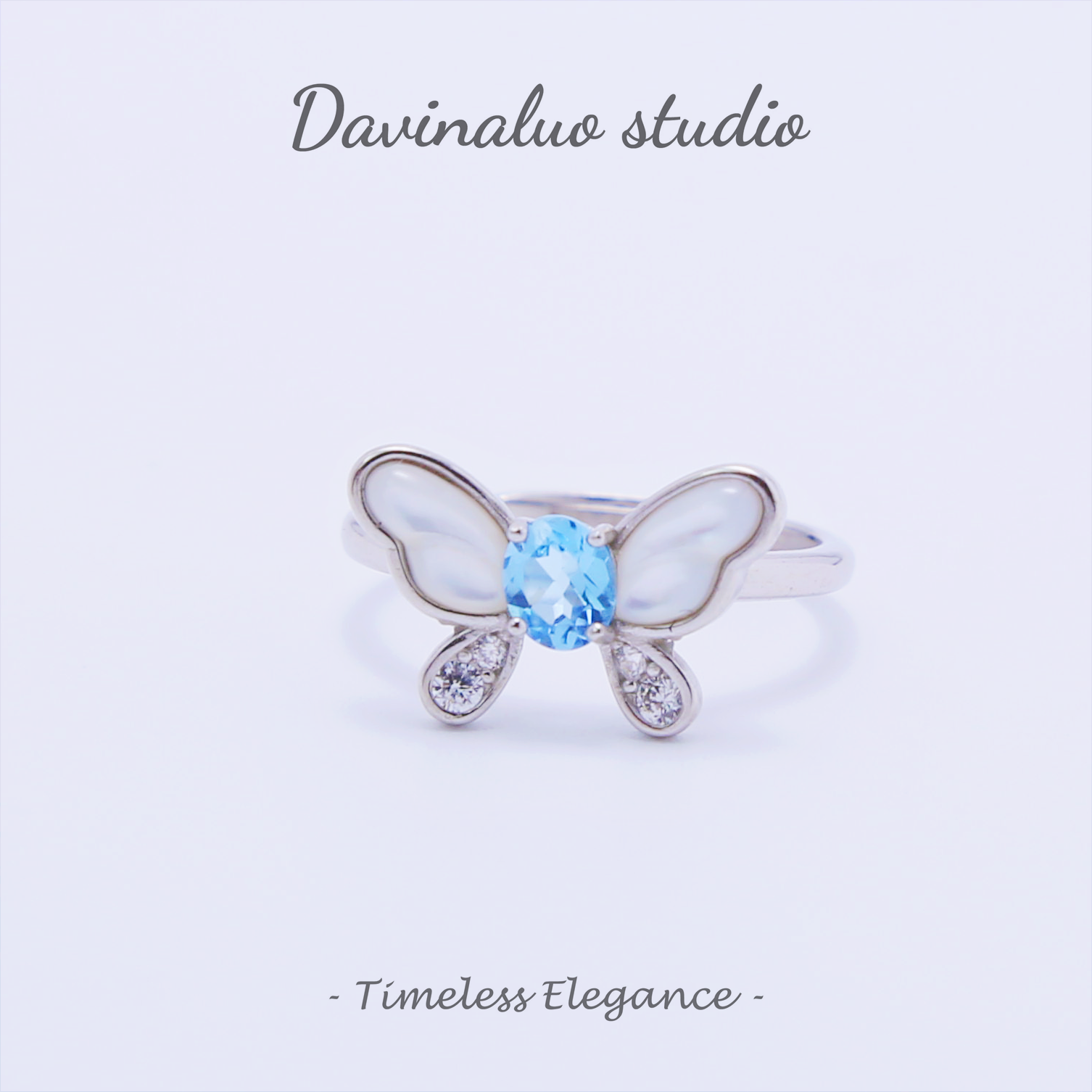 S925 Silver Natural Topaz Butterfly Blue Ring TPSR015