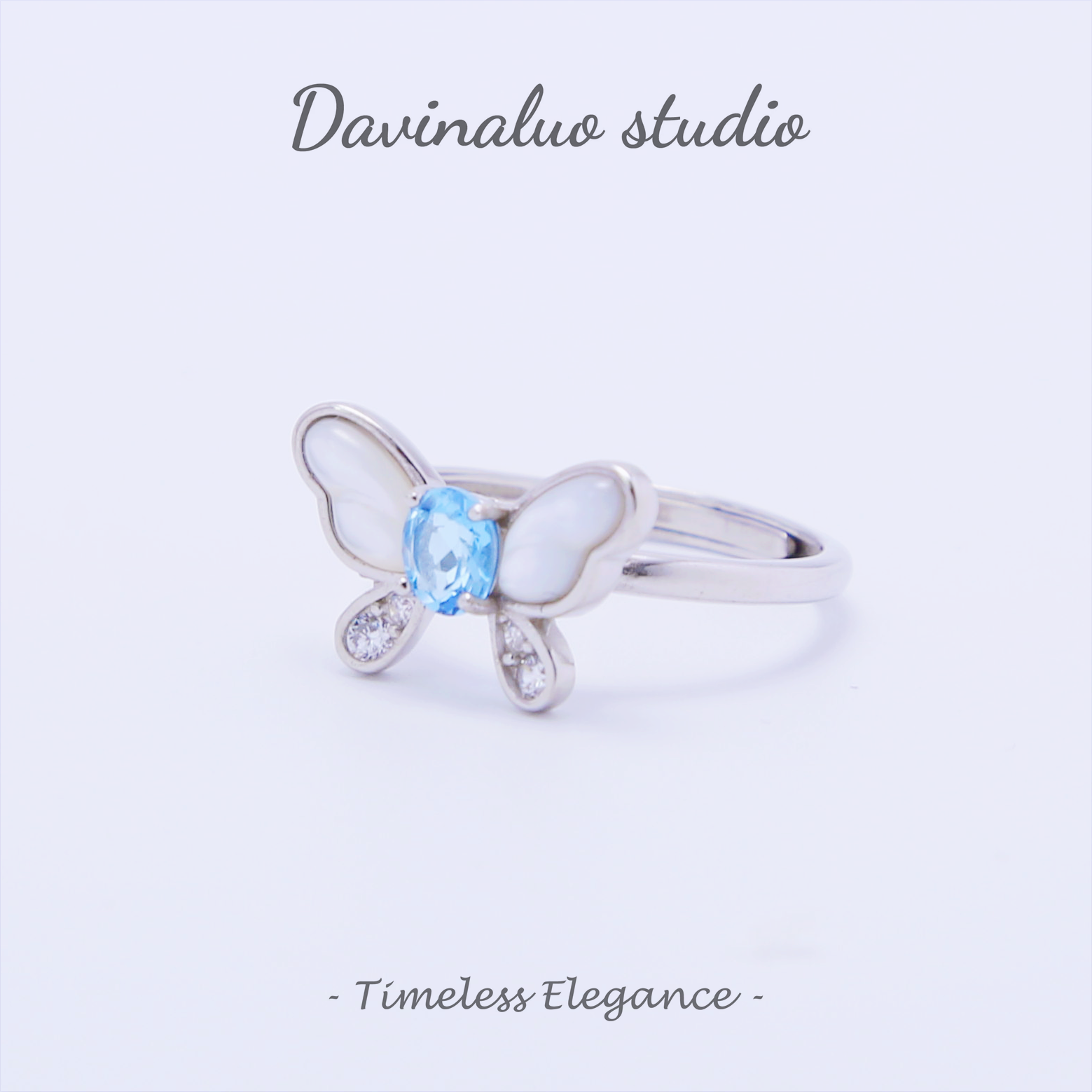 Bague papillon bleue en argent S925, topaze naturelle, TPSR015