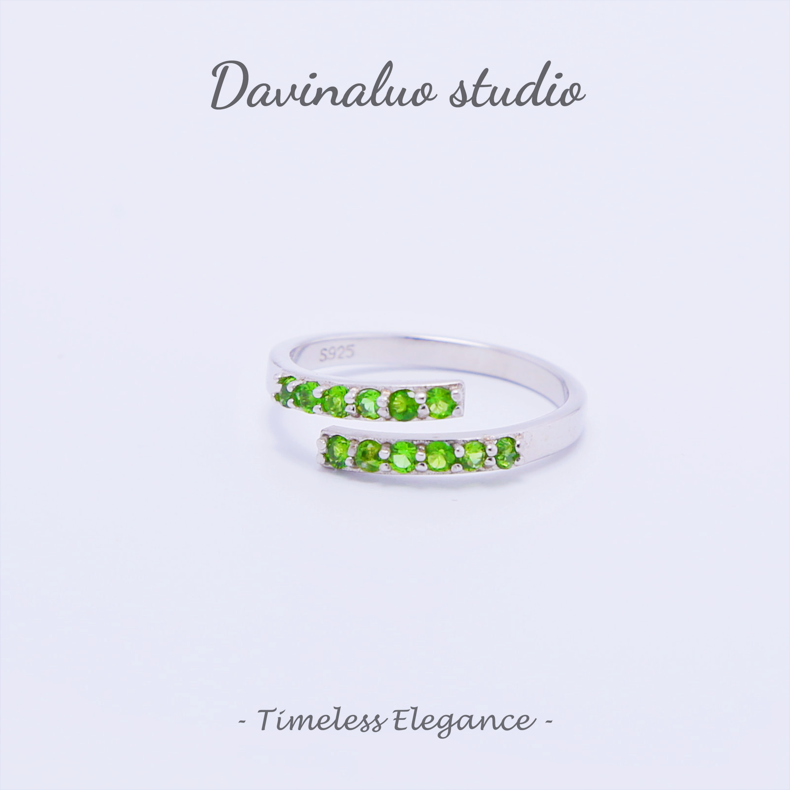 Bague à rangée ouverte en argent S925, Diopside naturel, THR010